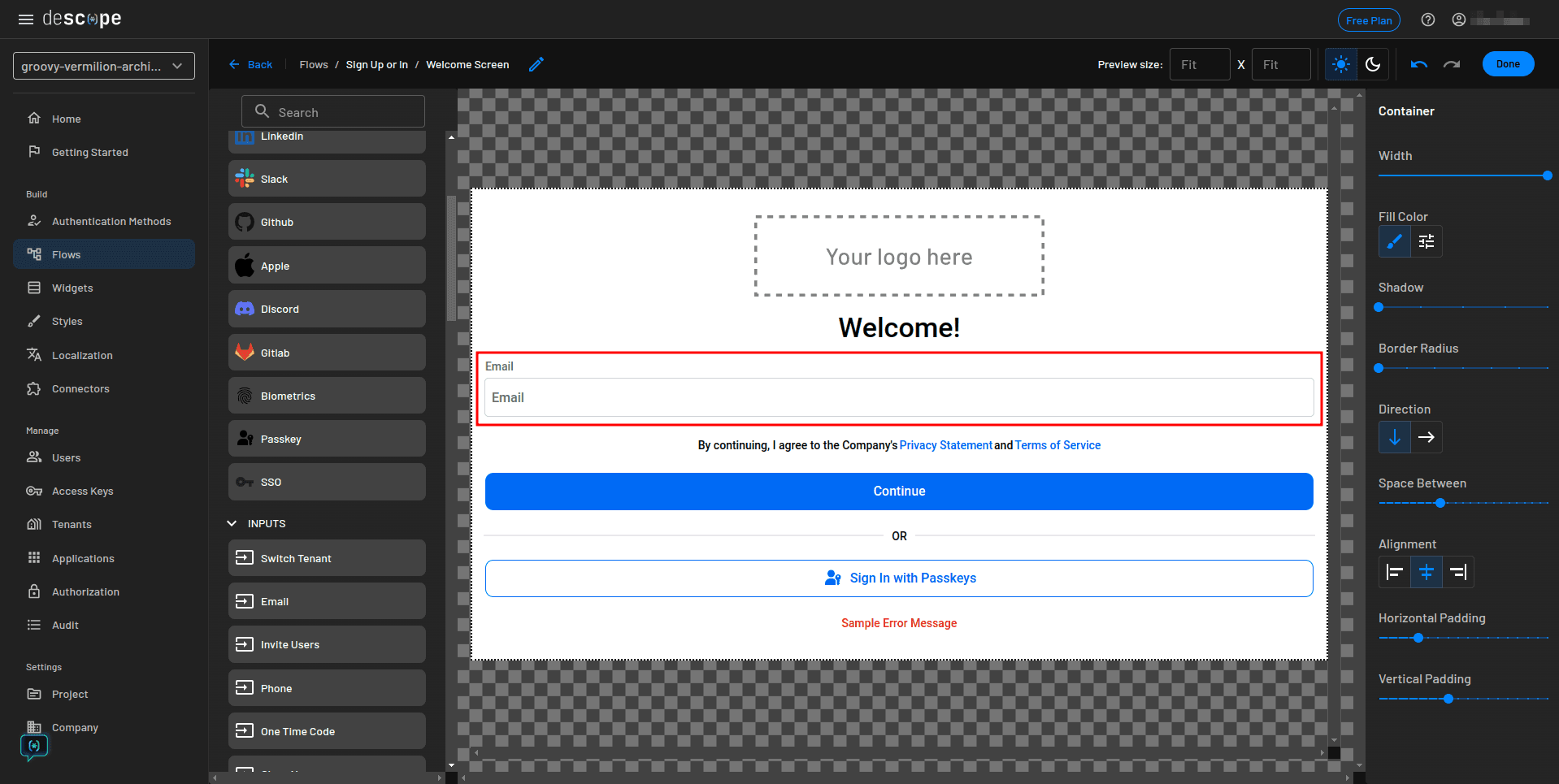 Descope react native flows welcome screen 2