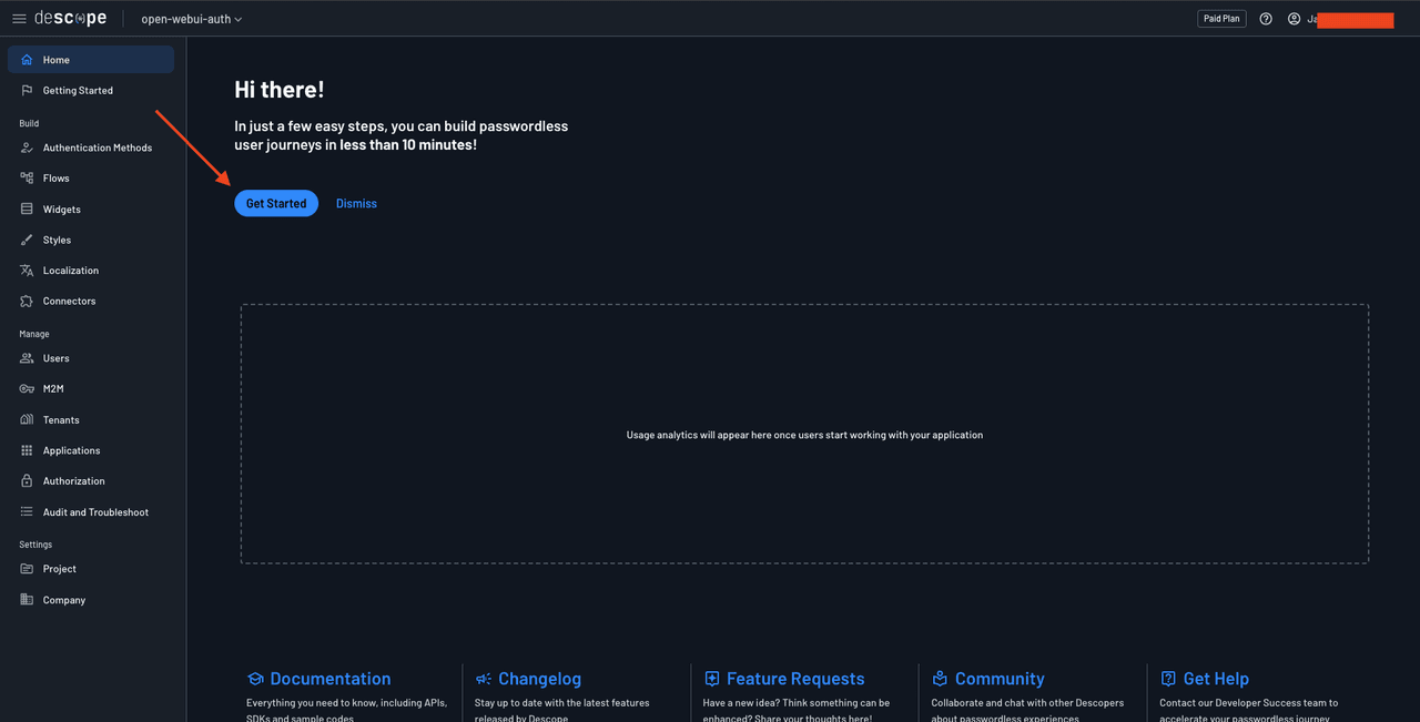 Fig: Clicking the Get Started button to create auth flows