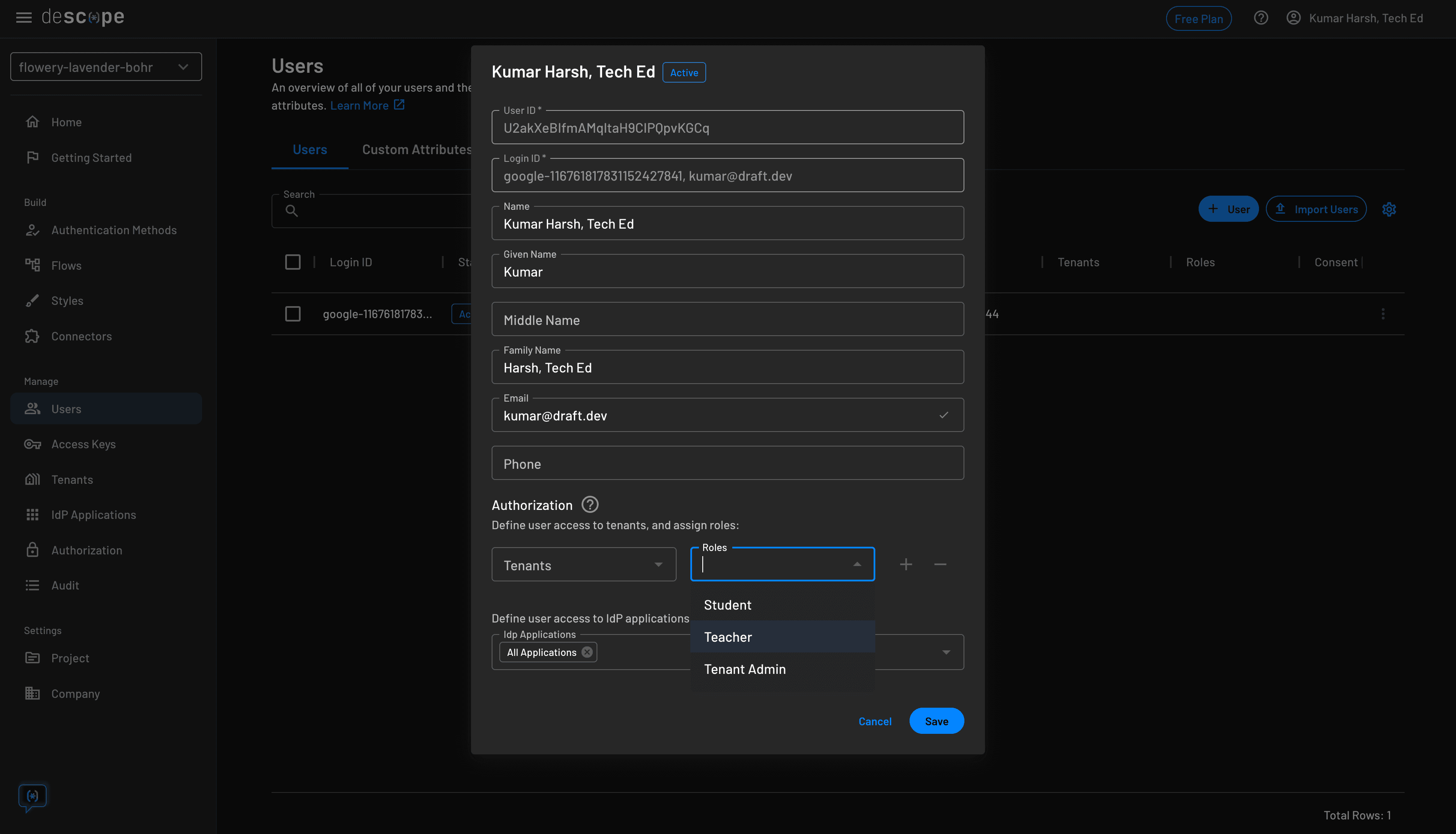 Descope react tutorial new role details-min
