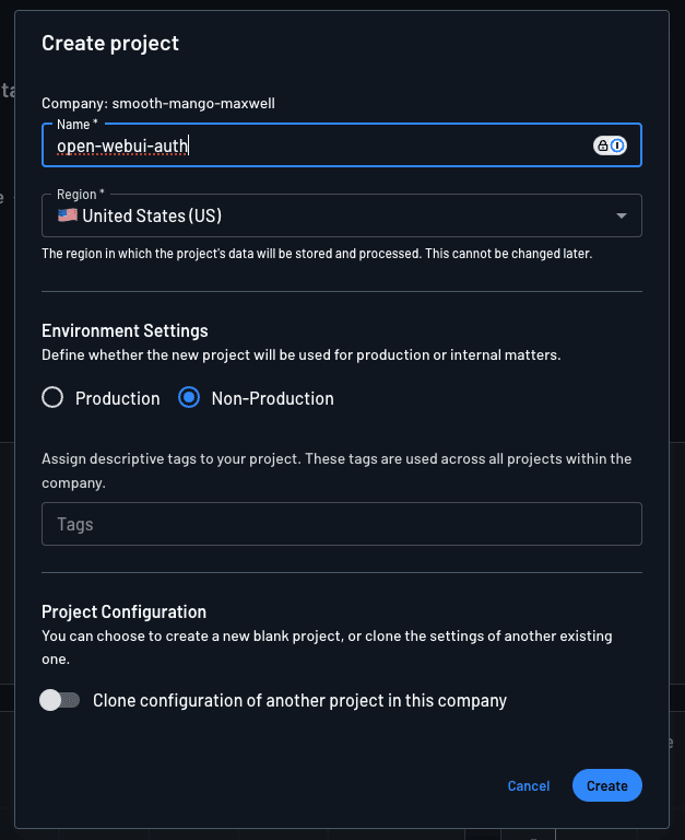 Fig: Entering the new project’s details