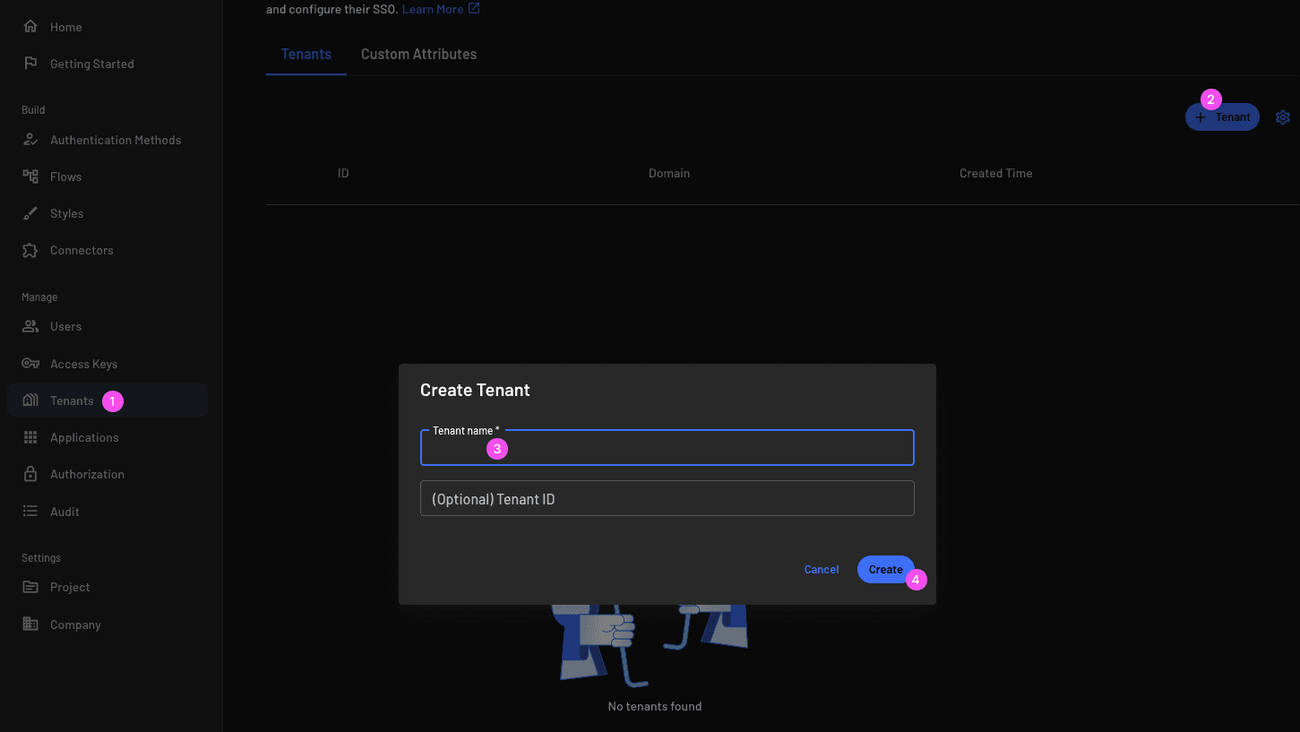 SSO tutorial create tenant