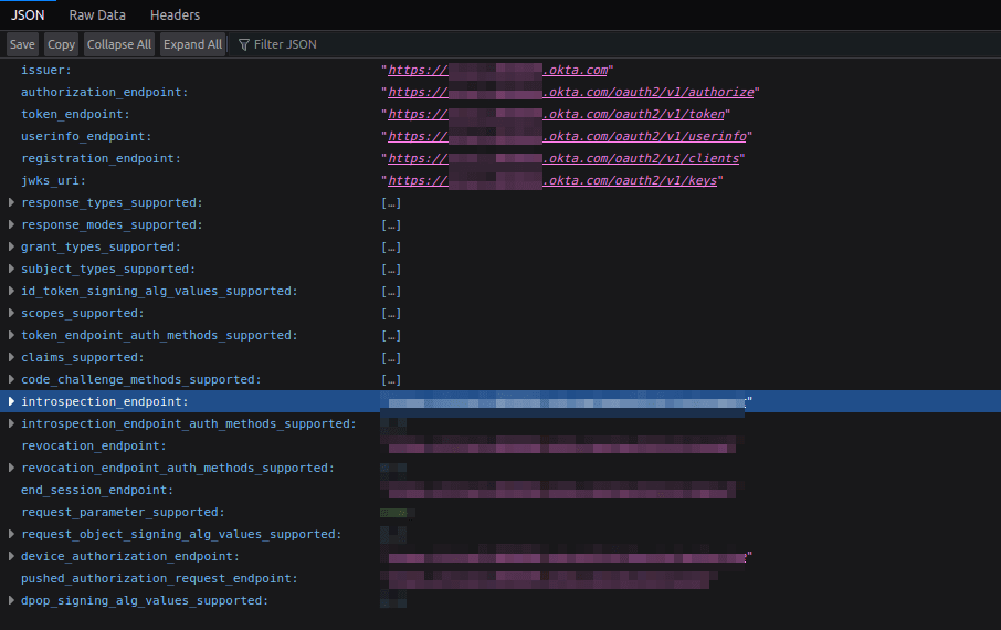 Fig: Obtaining Okta OAuth endpoints