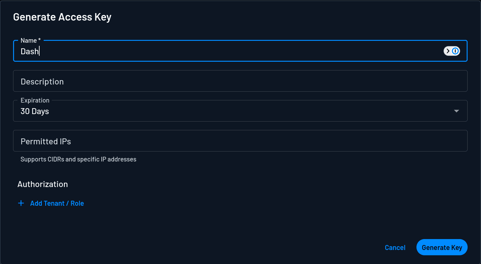 Fig: Creating new access key