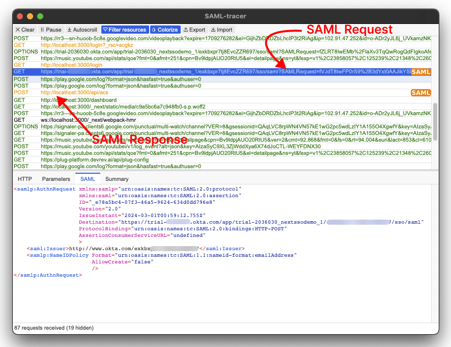 SSO tutorial SAML tracer