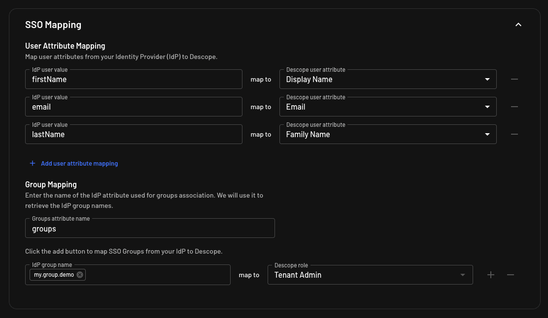 SSO tutorial Descope mapping