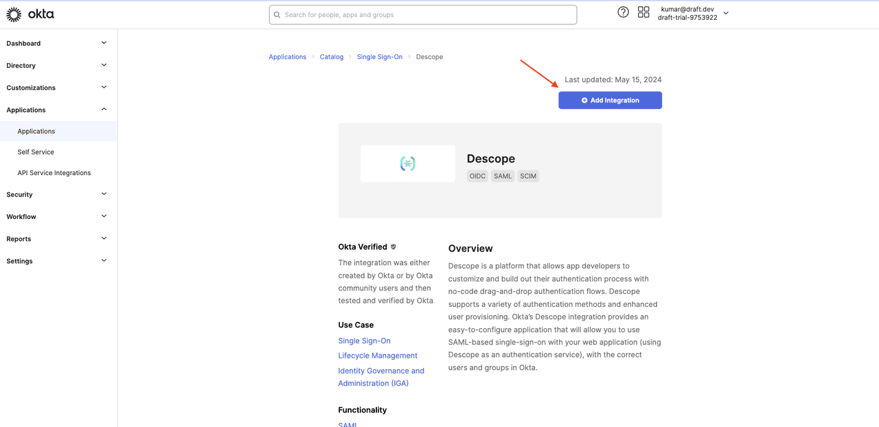 Fig: Adding the Descope app