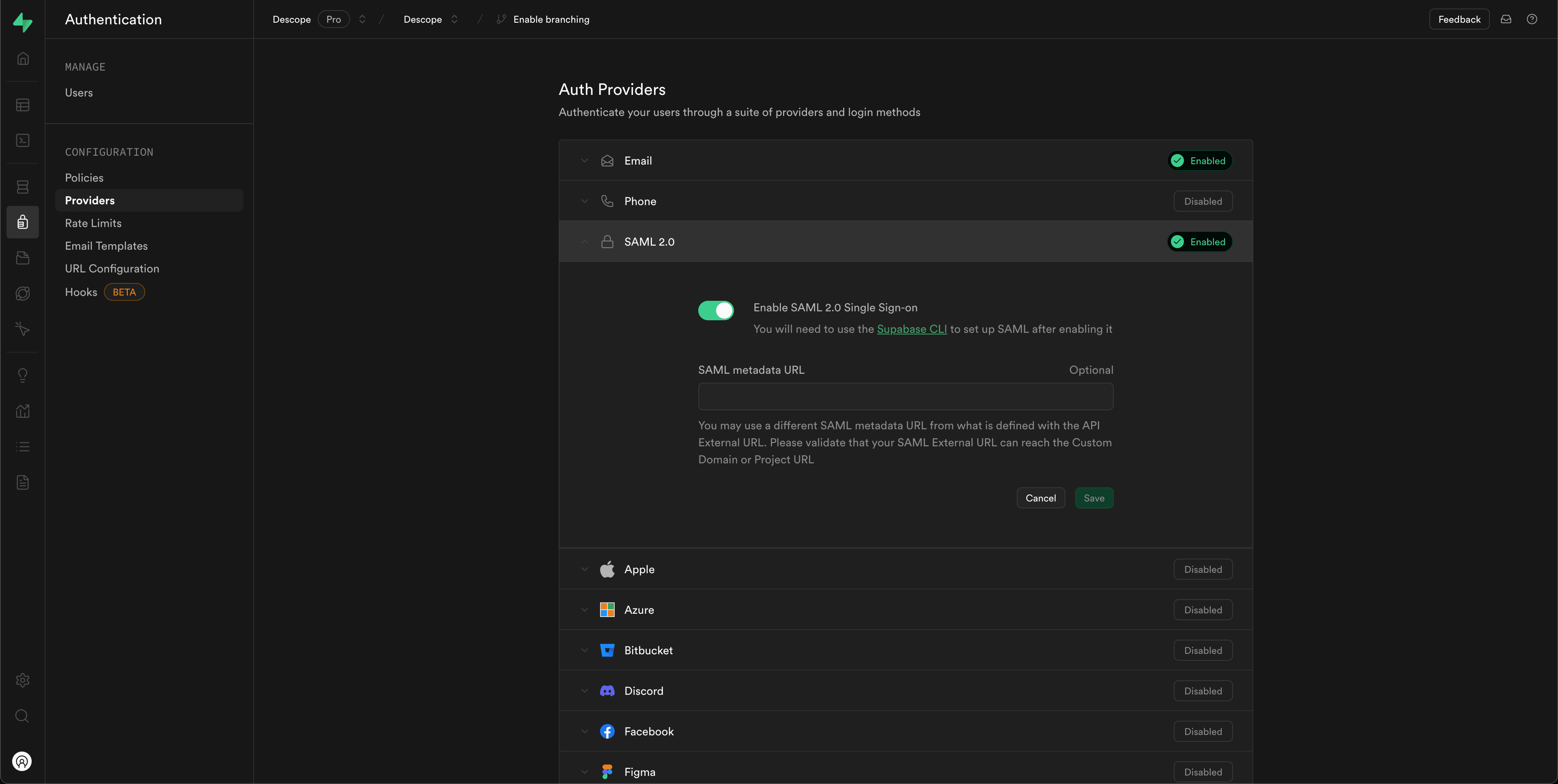 Enabling SAML in Supabase