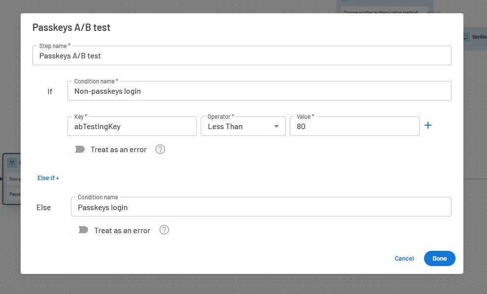 Passkeys AB test conditional step