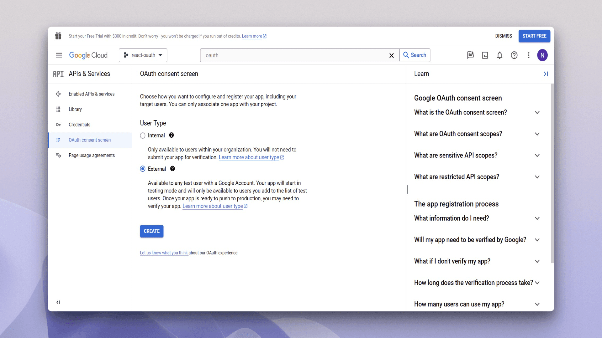 OAuth consent screen