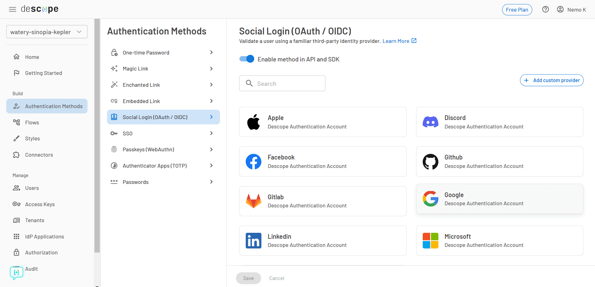 React OAuth Descope Social Providers