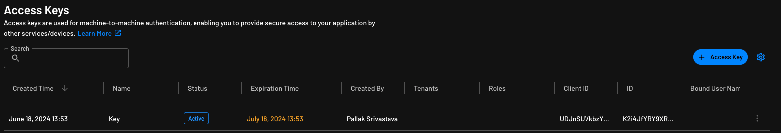 Fig: Descope access keys