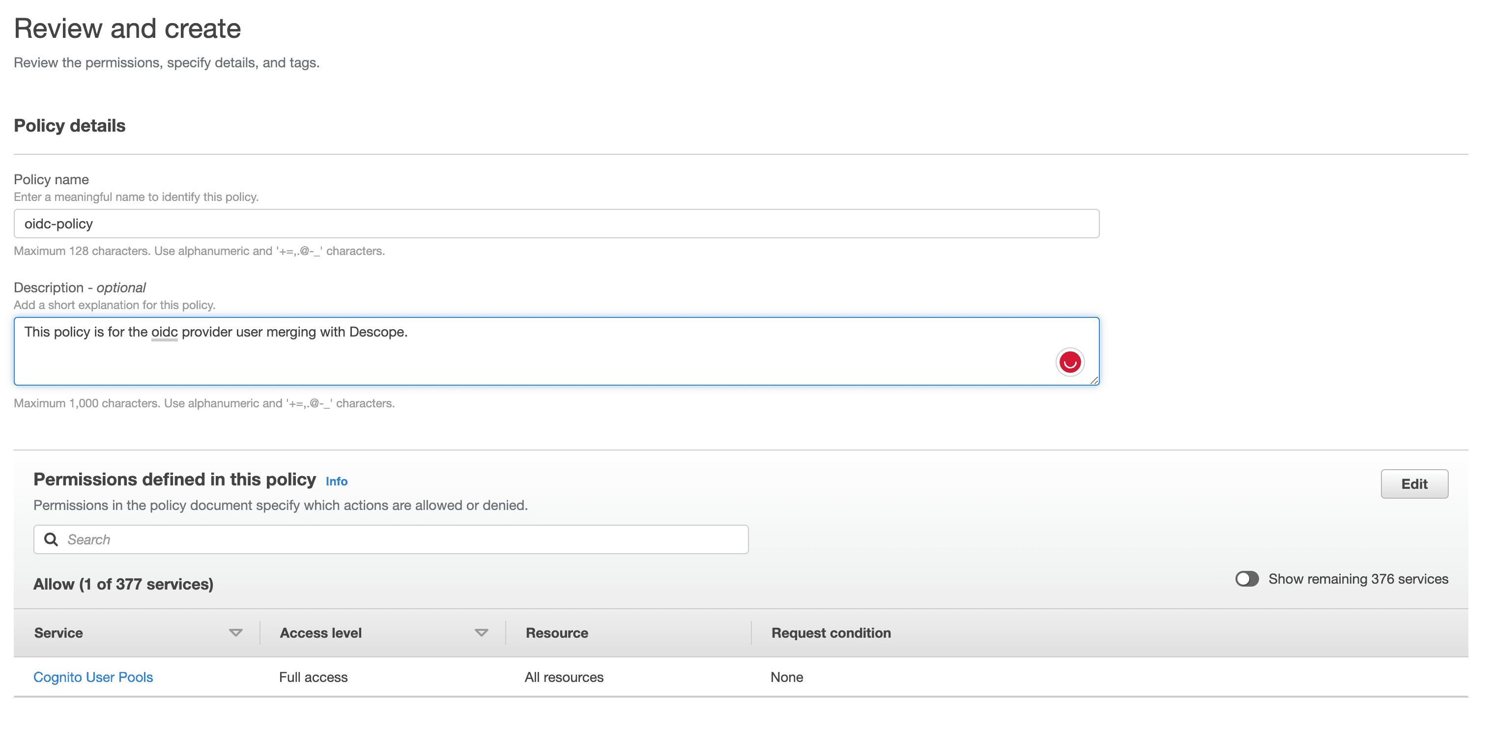 creating iam policy second step