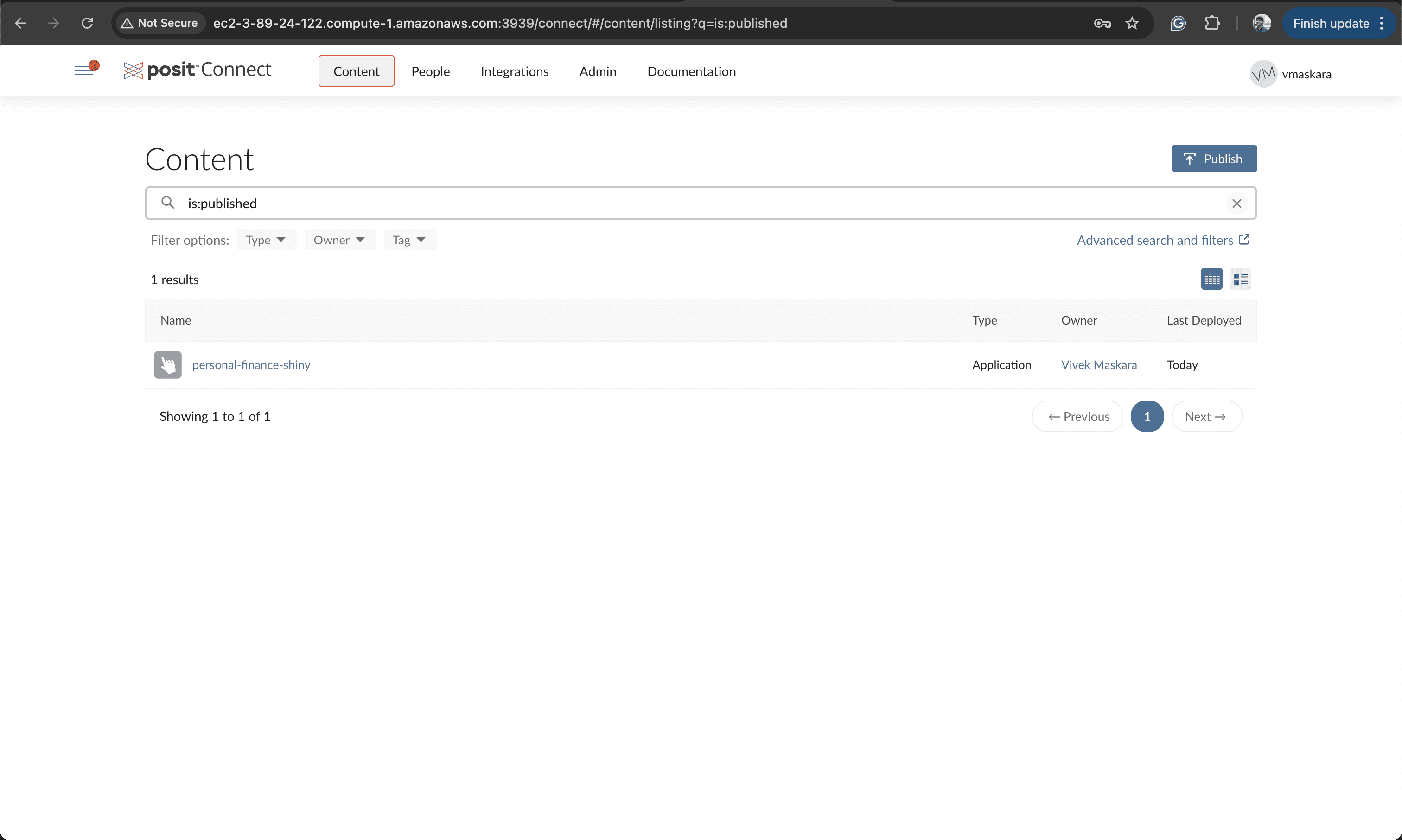 Fig: Open published content from Posit Connect