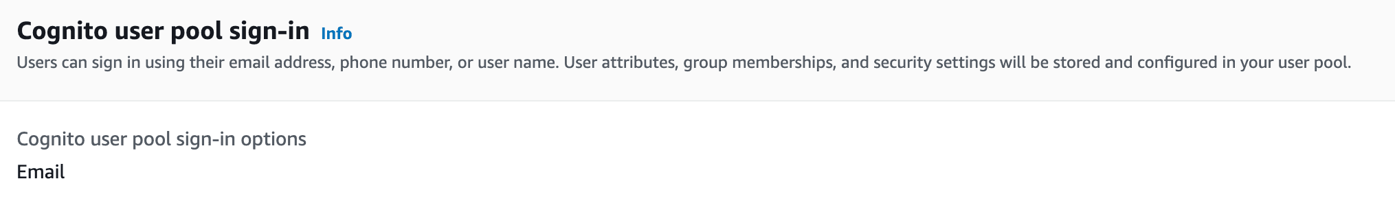 user pool sign in options - email