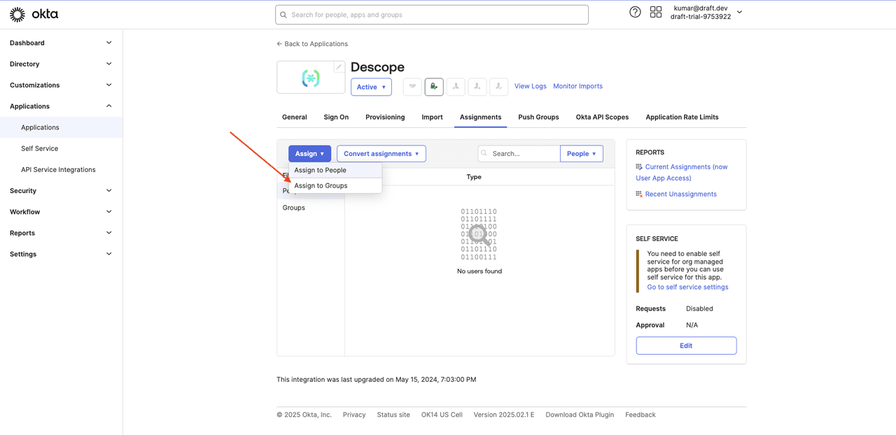 Fig: Assigning the Descope app