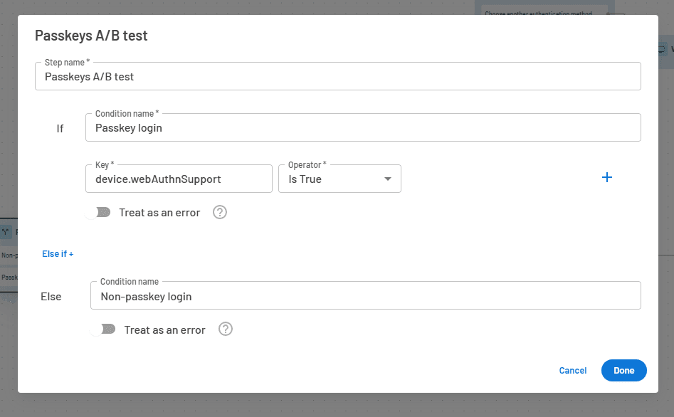 Passkeys AB test conditional step 2