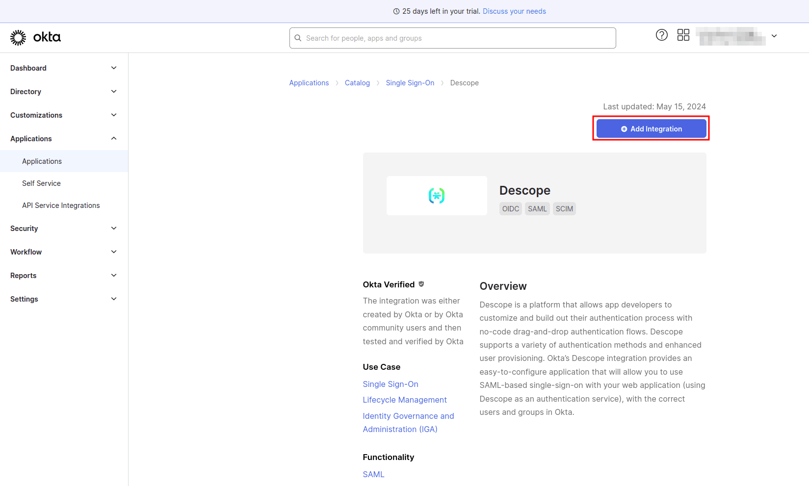 Fig: Adding the Descope app