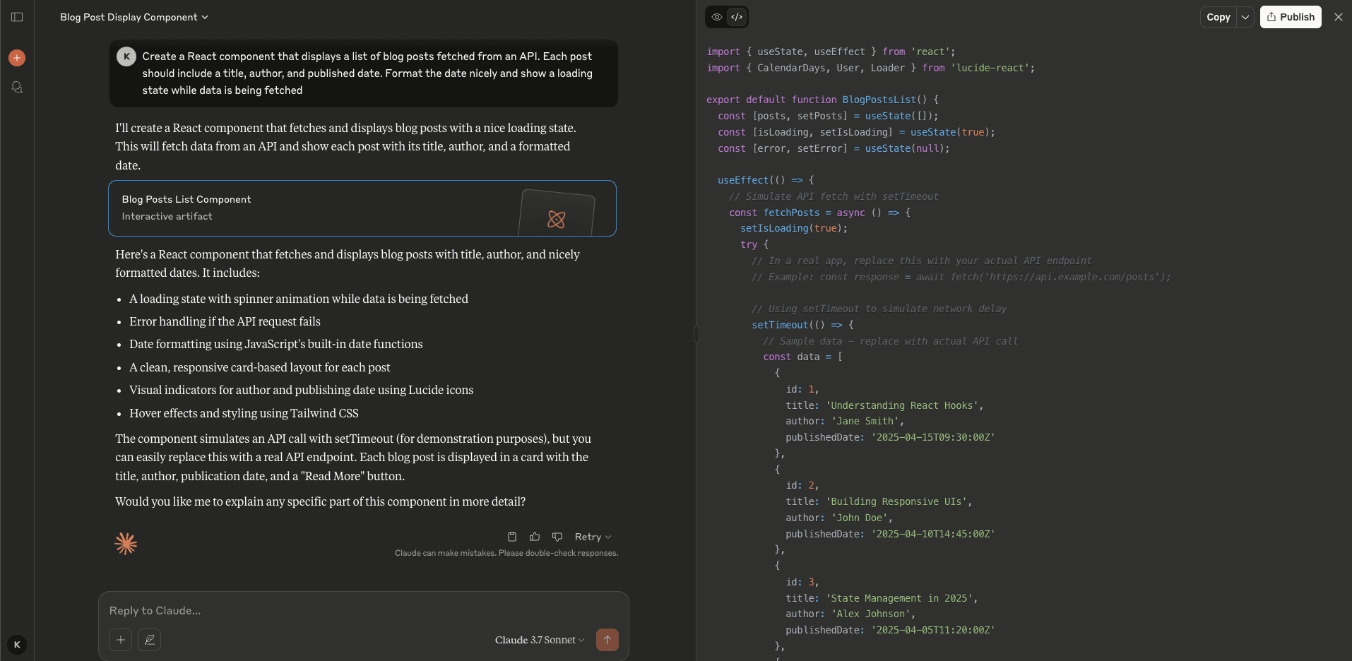 Fig: Claude’s React code