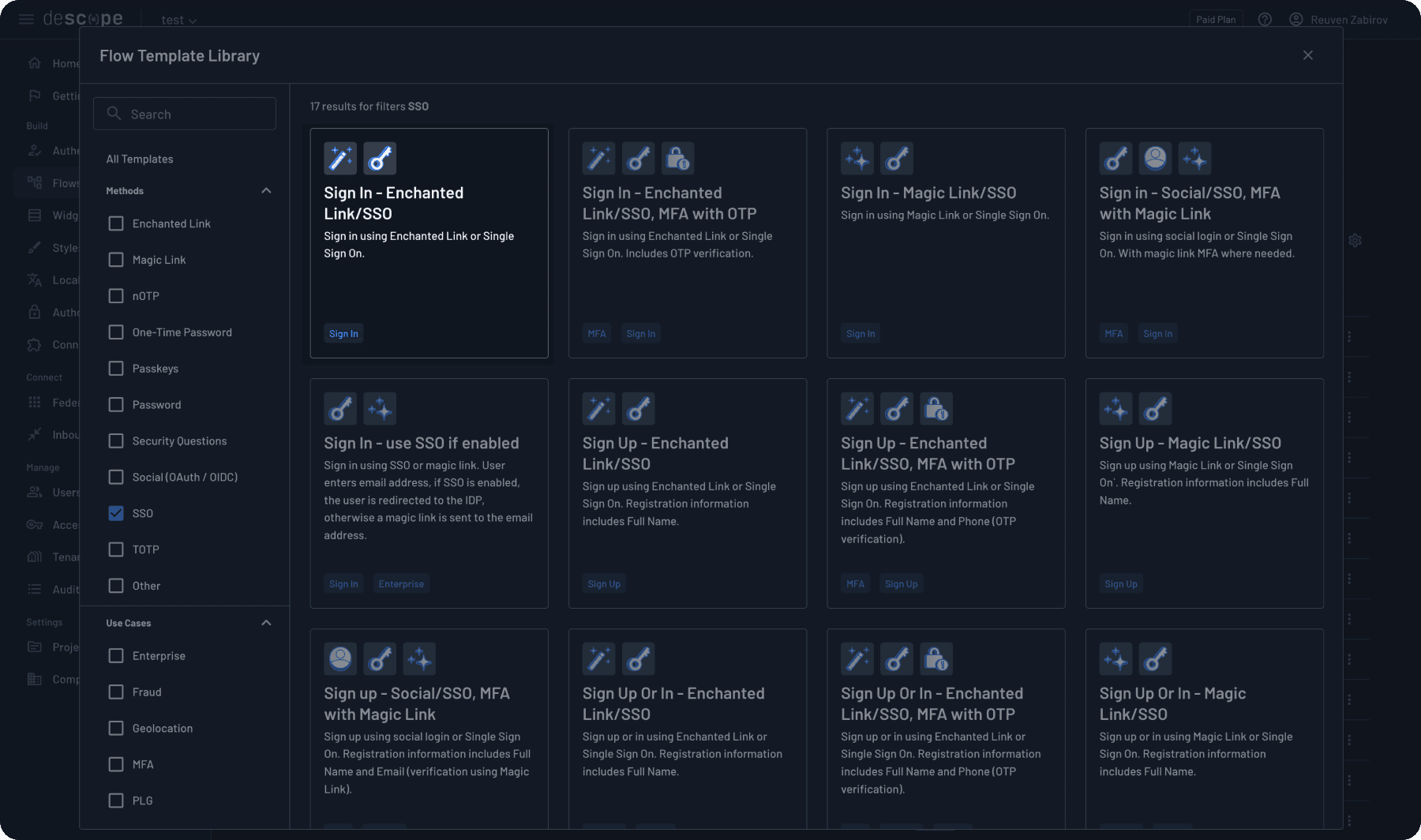 Select SSO template from library