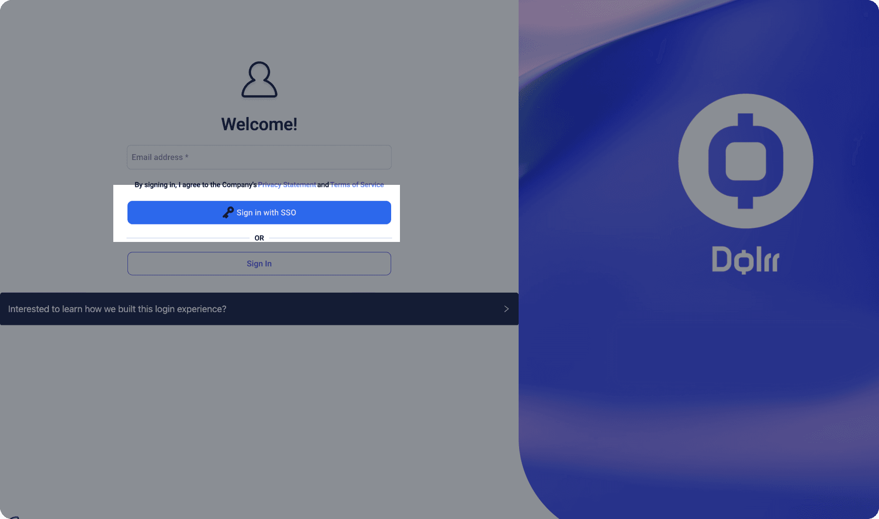 SSO button on Dolrr Sample App