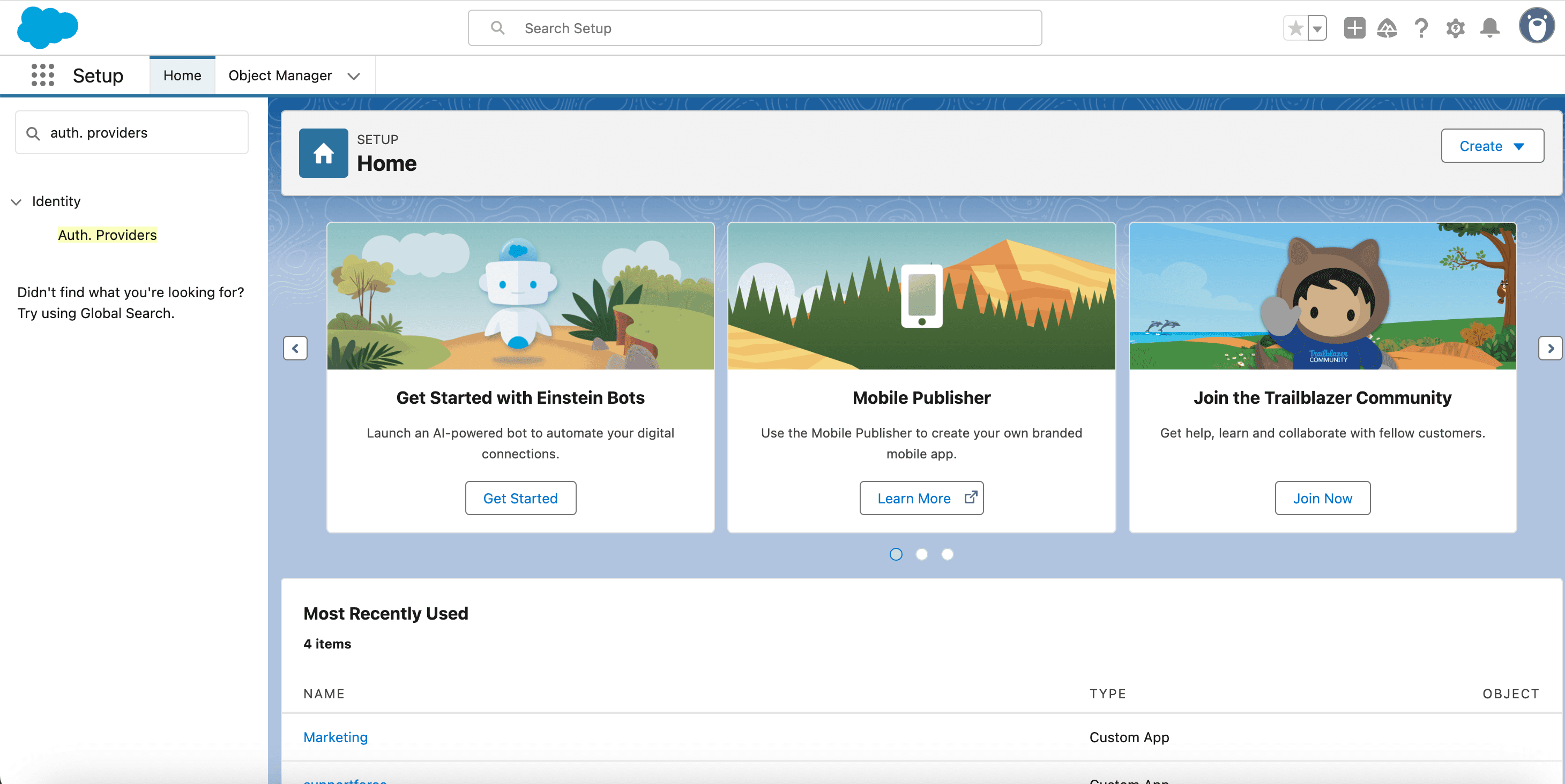 Fig: The Salesforce Setup home page