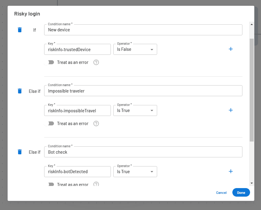 Risky login condition