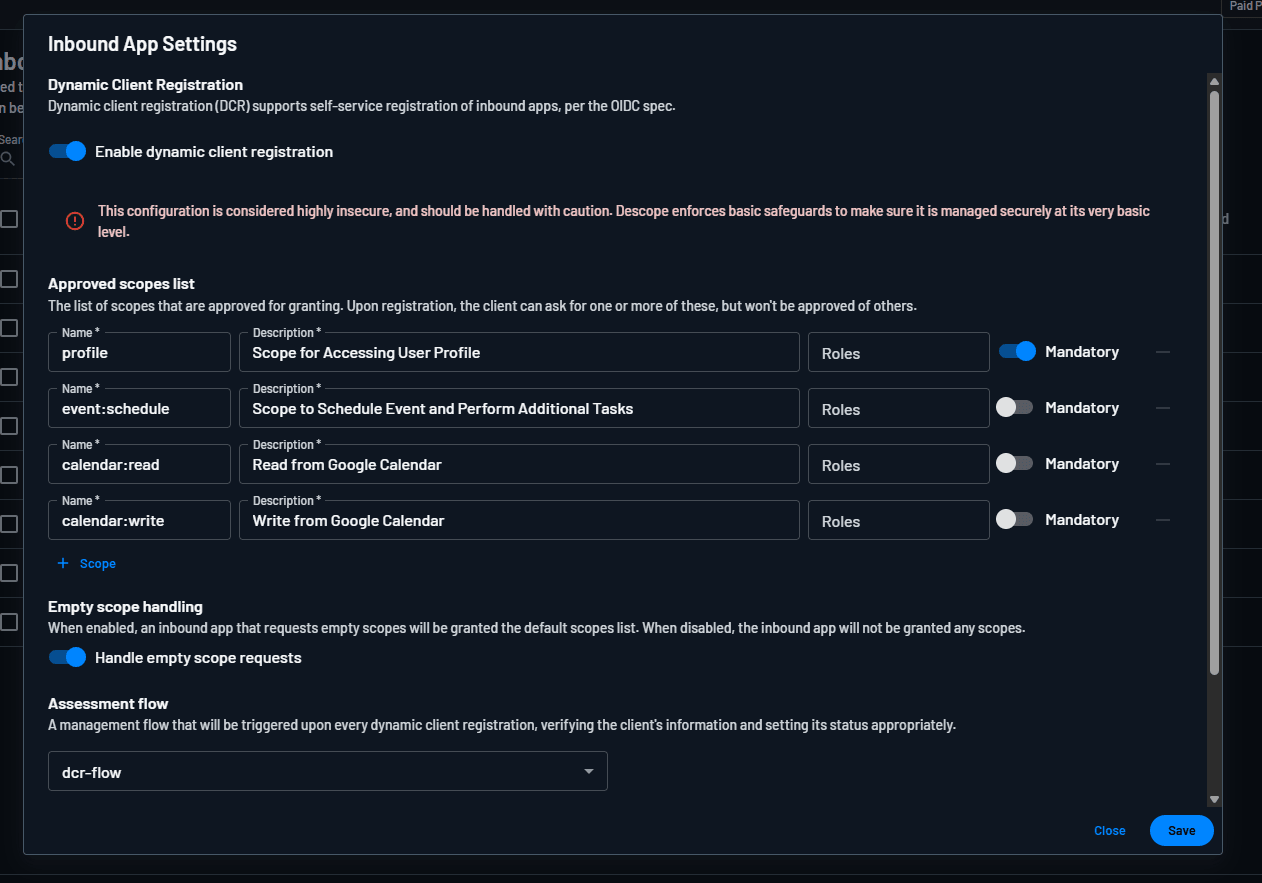 DCR settings