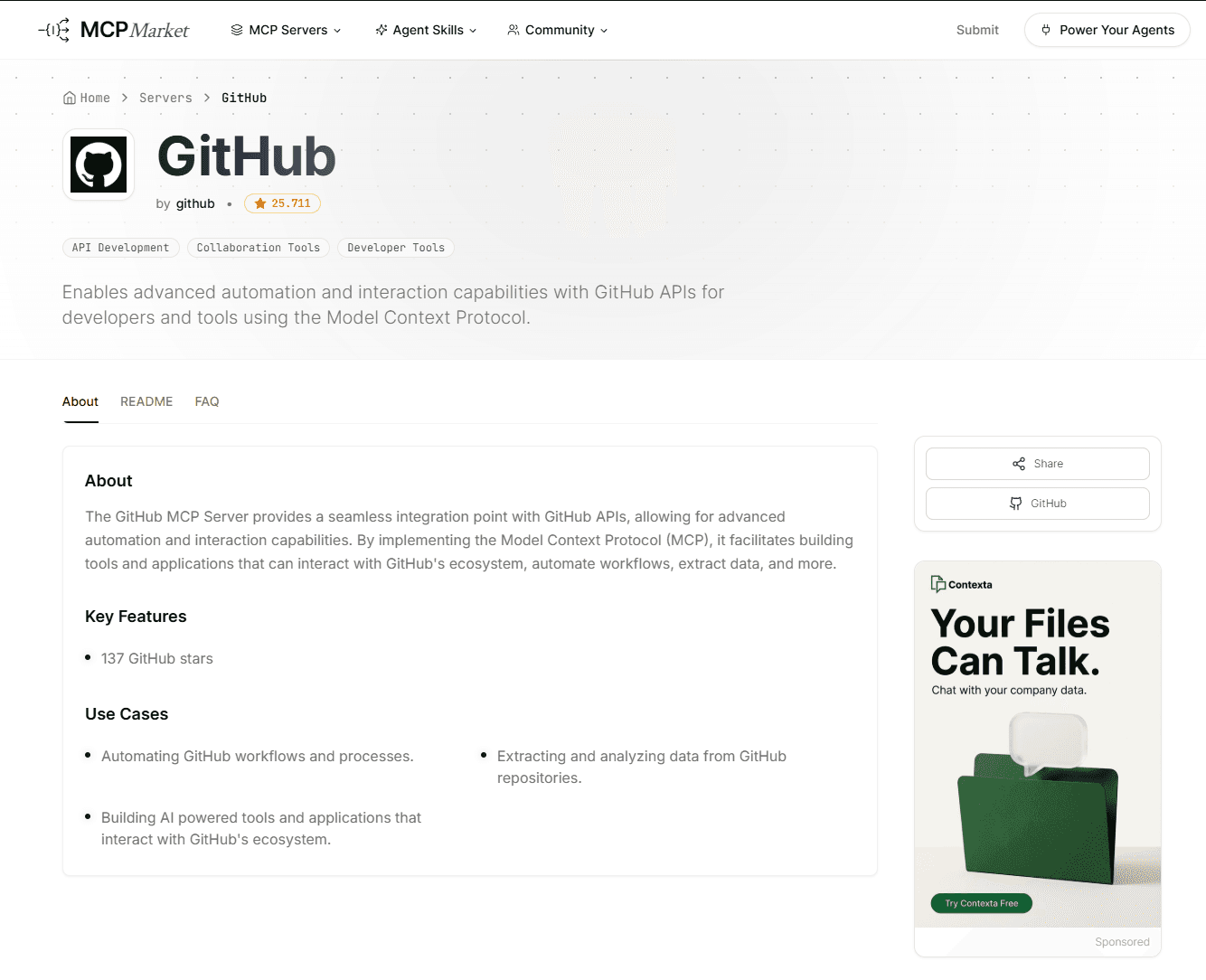 Fig: The result for searching "GitHub MCP Server" on MCP Market