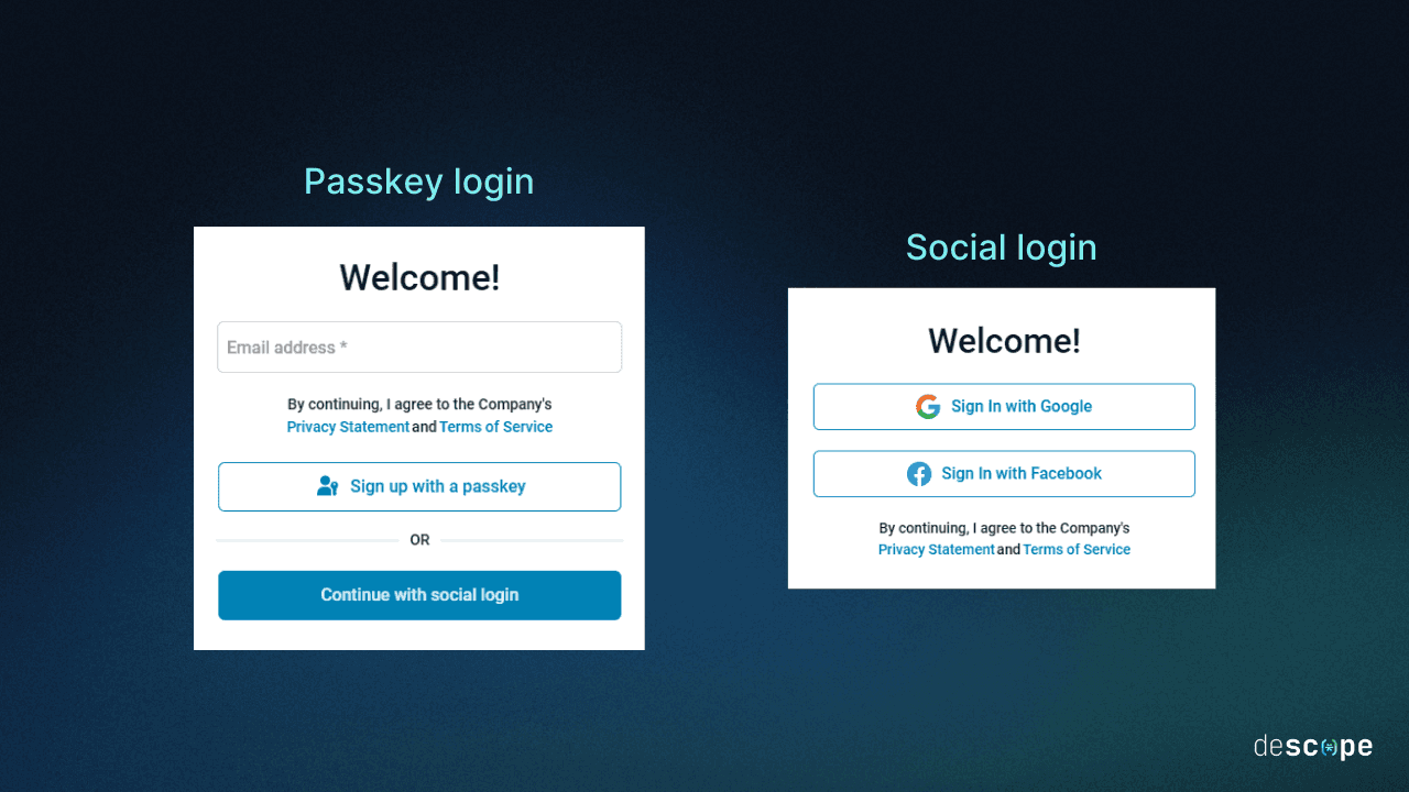 Pilot passkeys AB test screens
