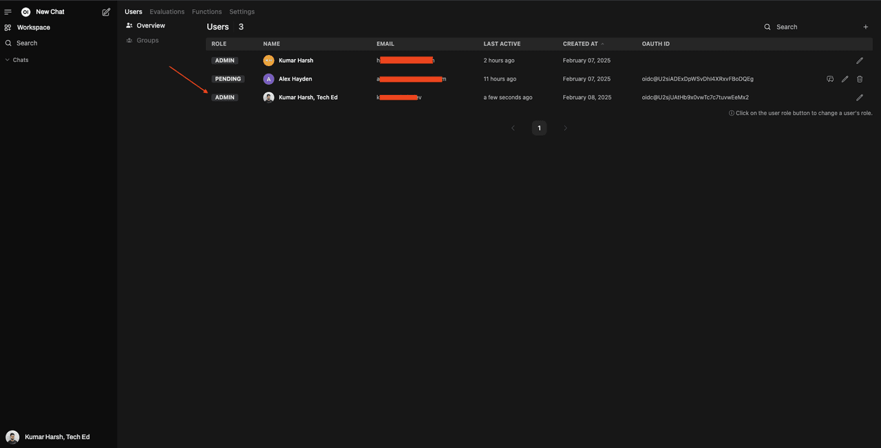 Fig: New admin created in Open WebUI