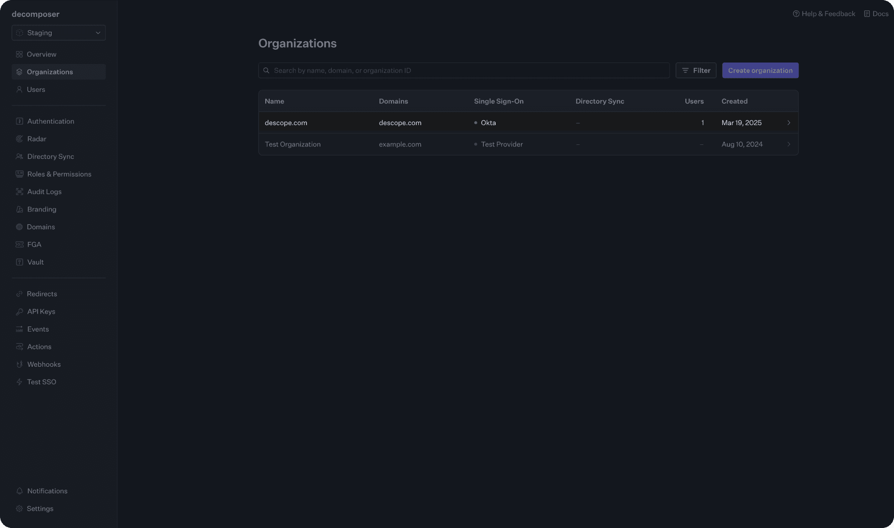 Fig: Selecting the organization