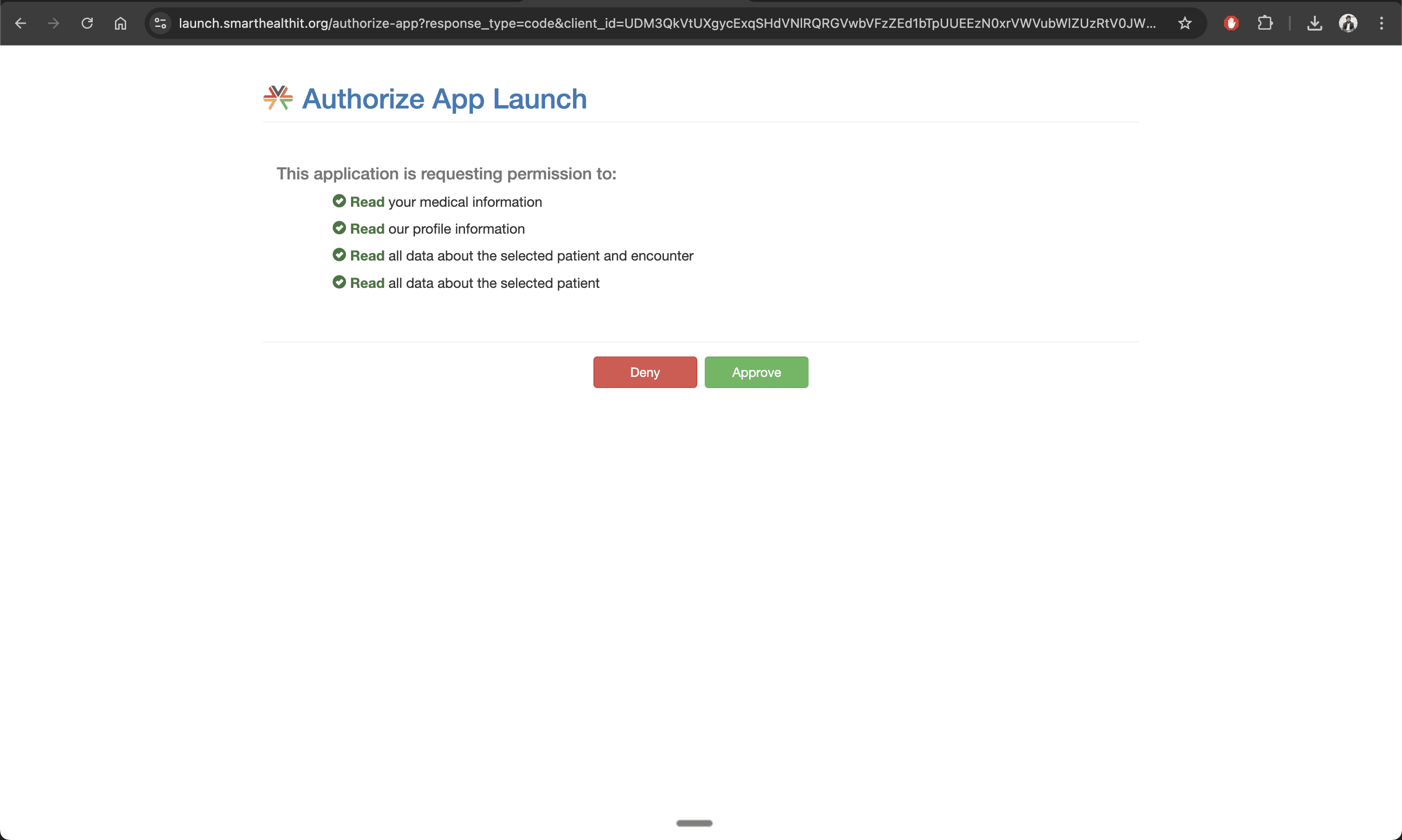 Fig: Authorizing the app to access FHIR data