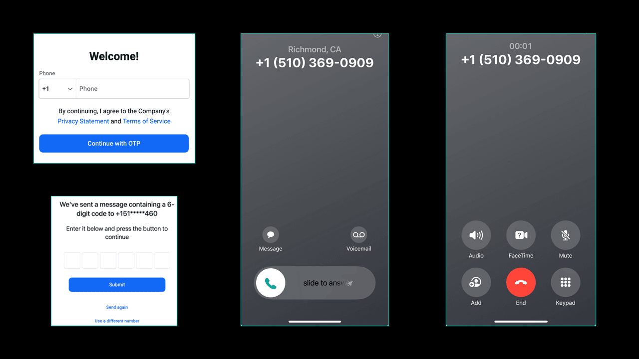 Twilio Verify voice OTP end user screens