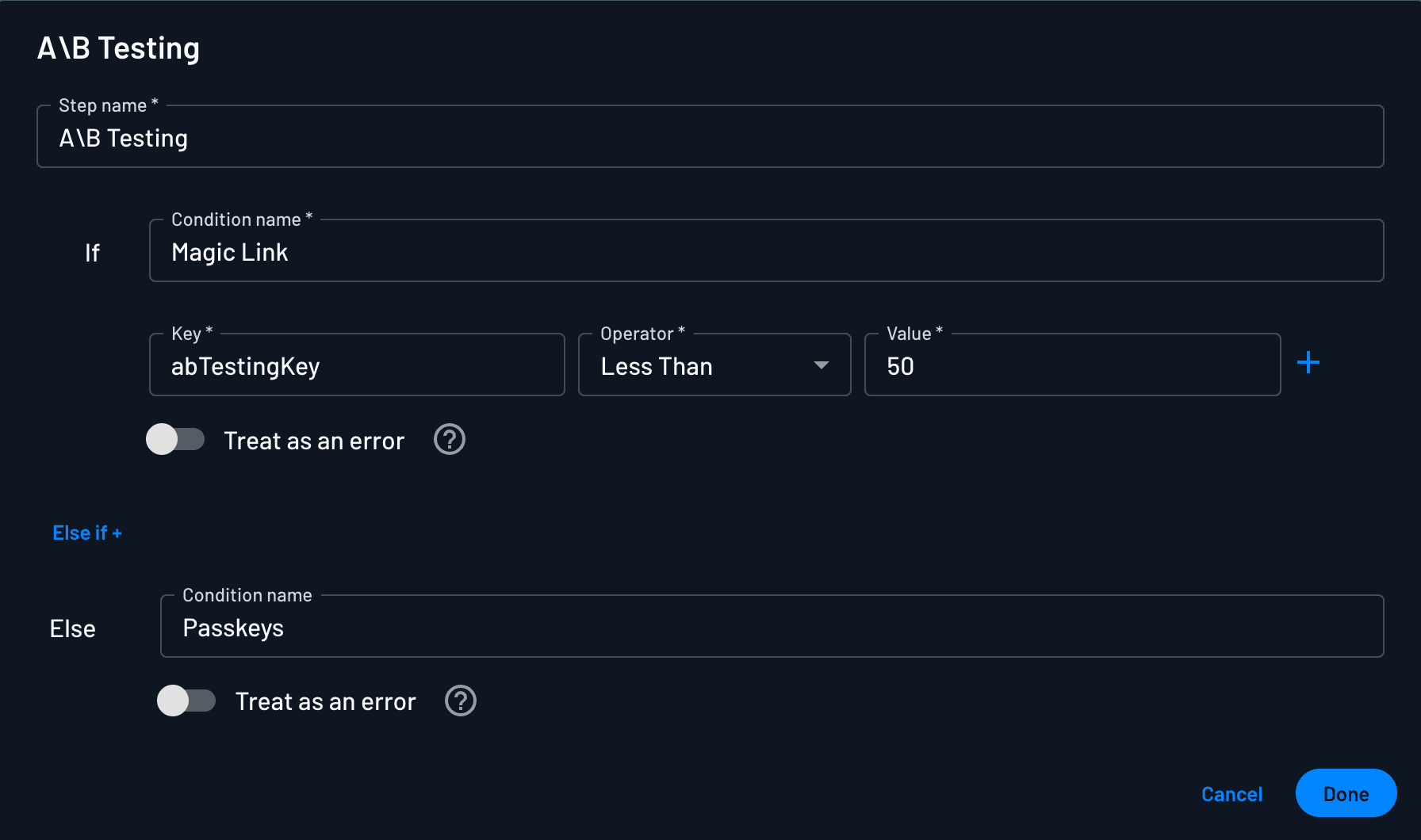 Fig: Creating an A/B testing flow