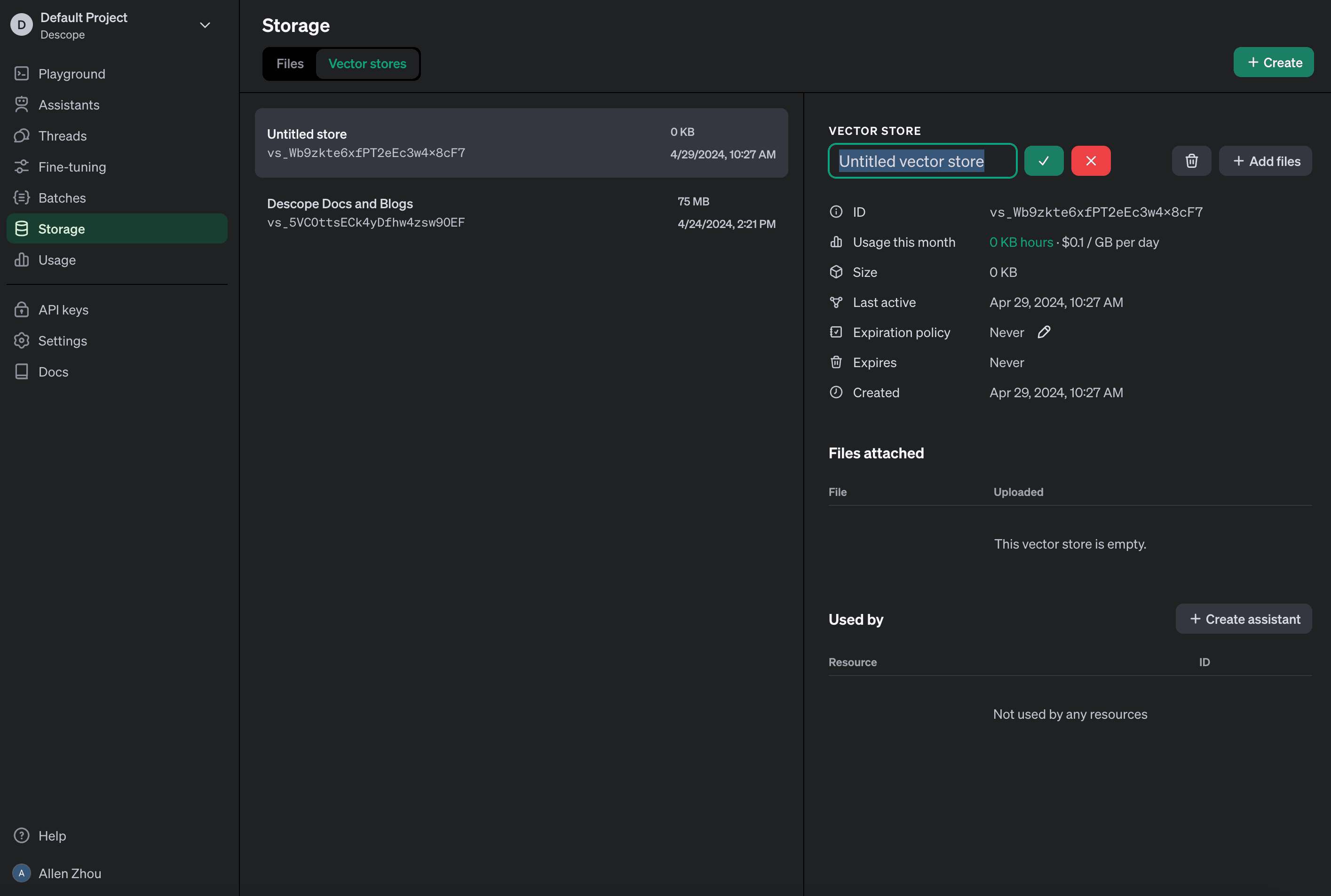 Creating a vector store in OpenAI