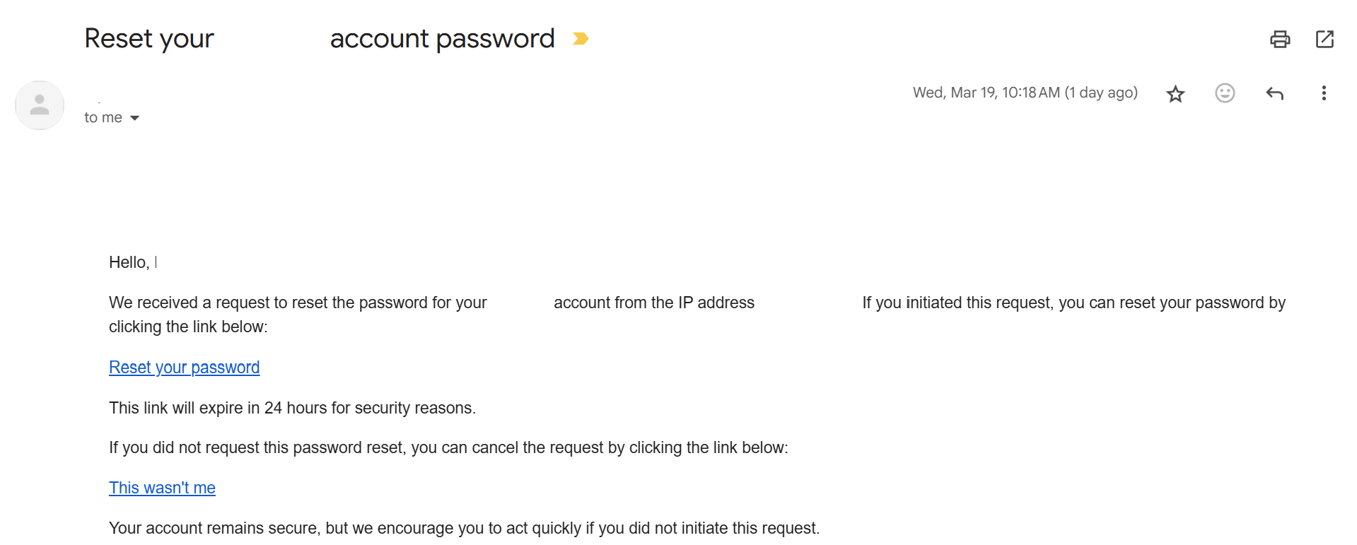 Fig: Example of a magic link used for password reset