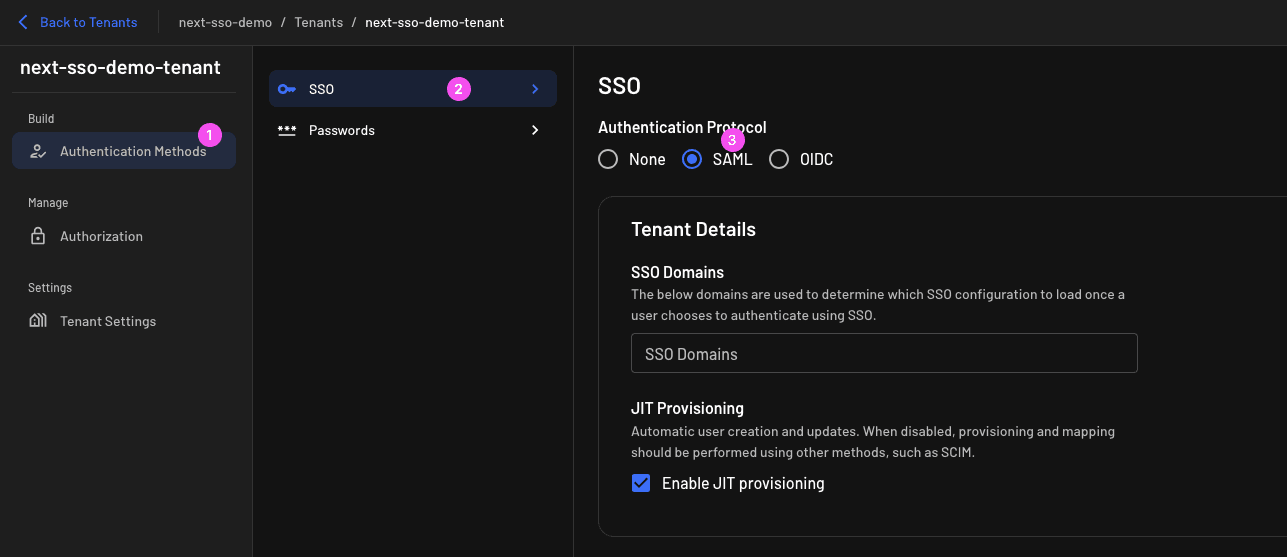 SSO tutorial tenant SAML SSO