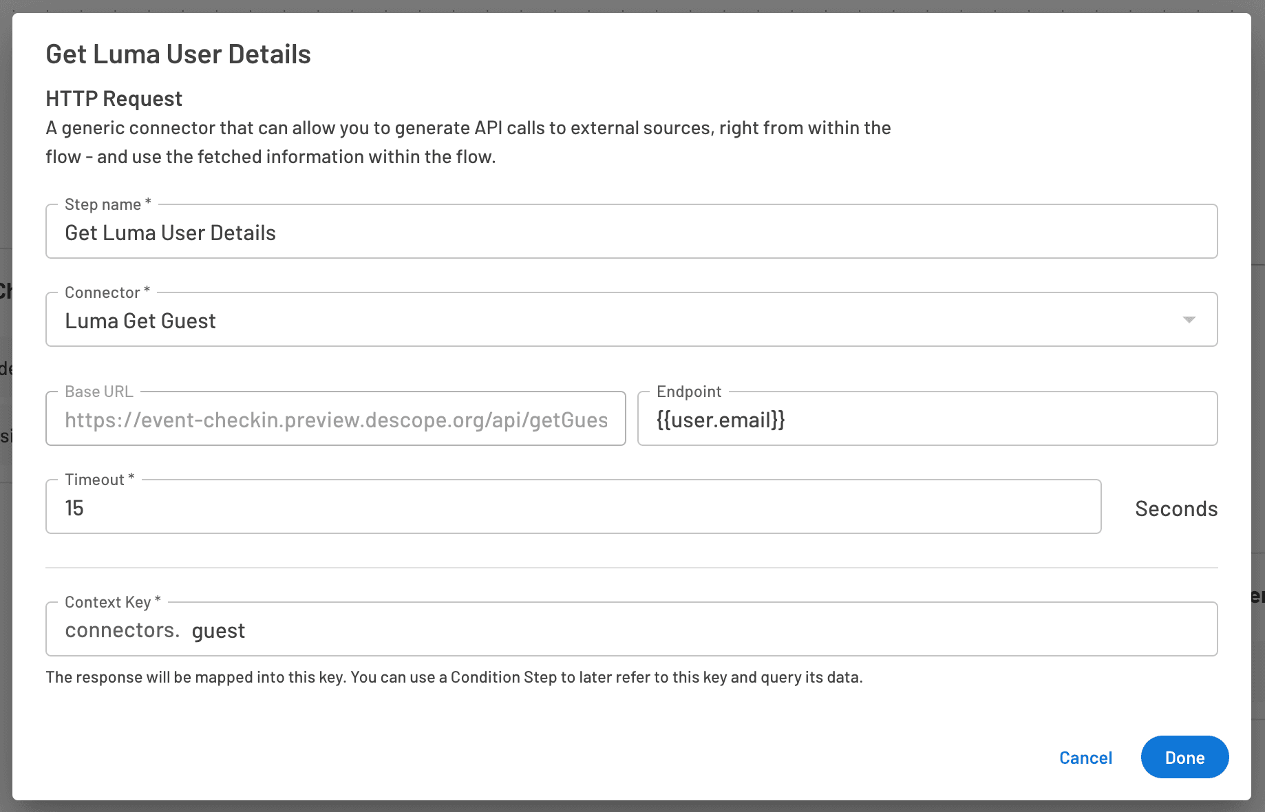 Check in flow Luma user details