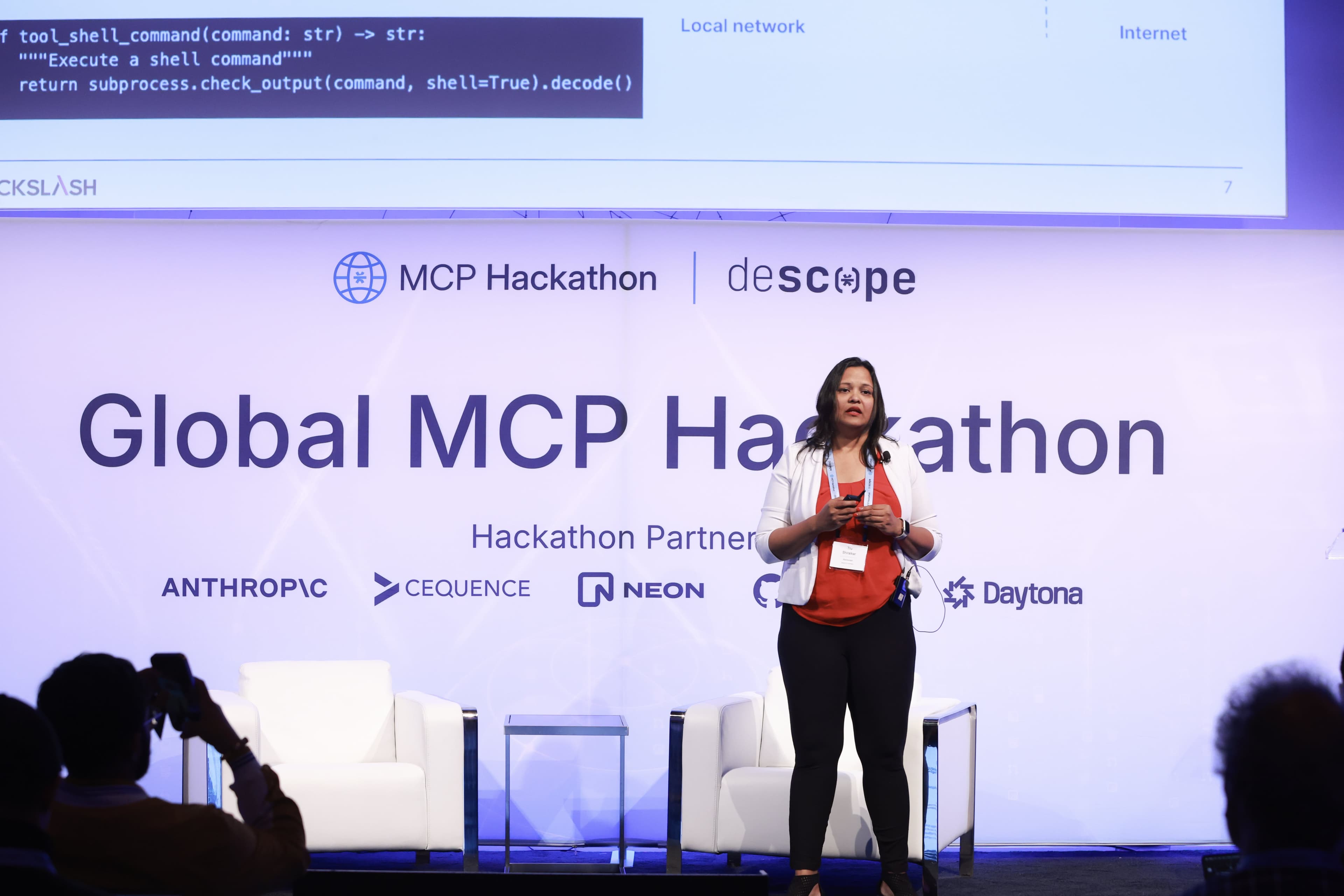 Fig: Trupi Shiralkar addresses the audience at the Descope Global MCP Hackathon