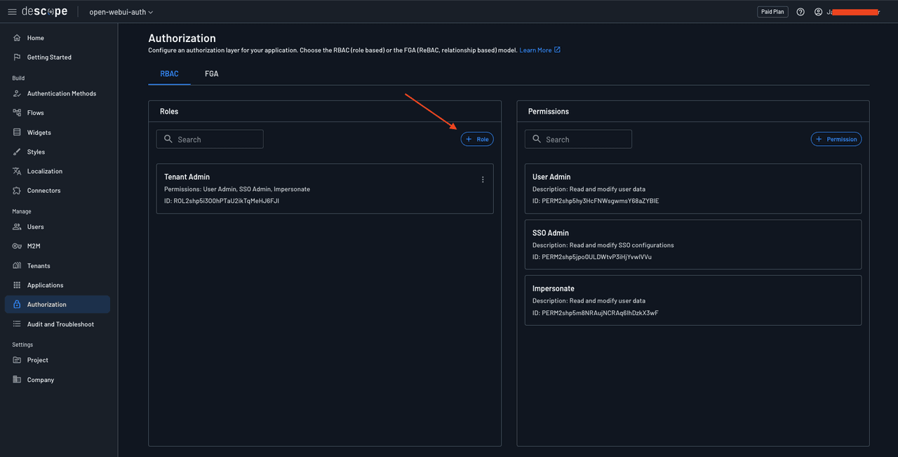 Fig: Creating a new role in Descope