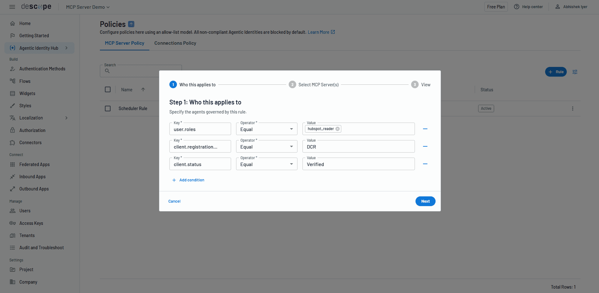 Define granular policies to govern AI agent access to MCP servers and downstream services
