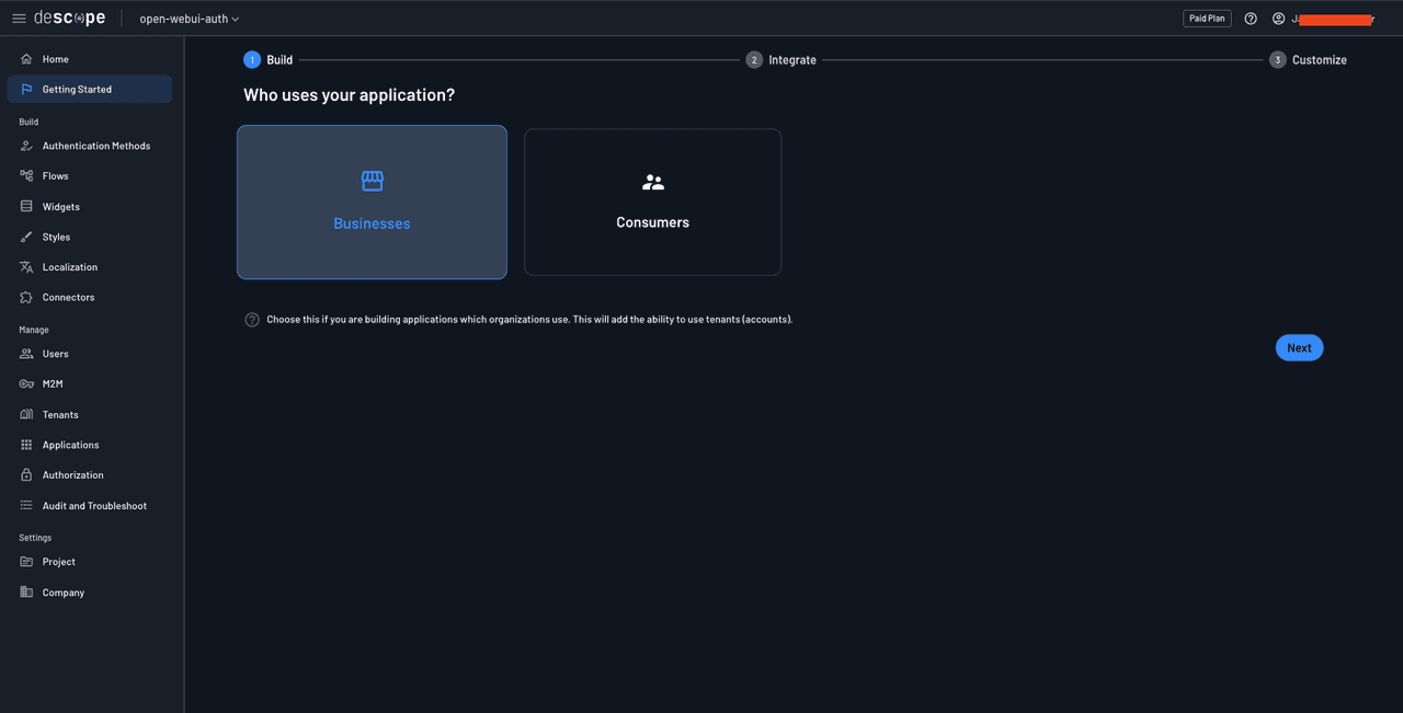 Fig: Choosing businesses as the app users