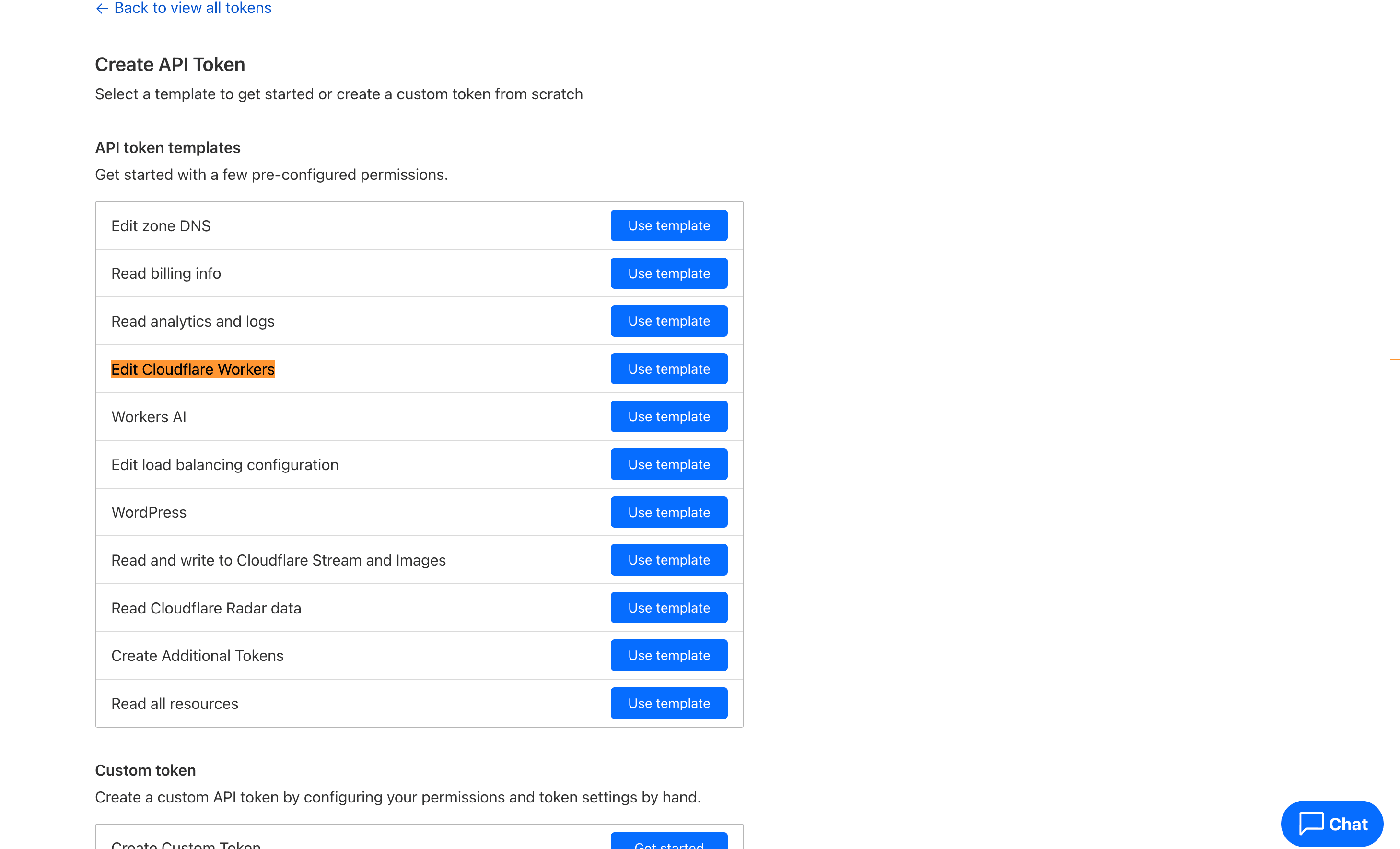 API token Cloudflare template