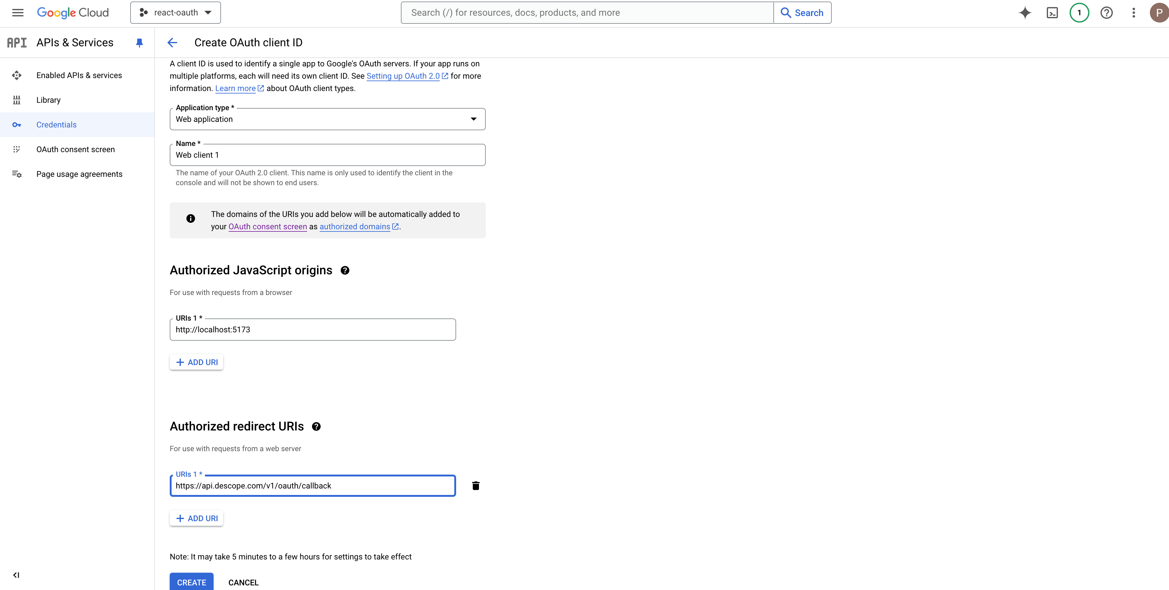 Add Authorized Redirect URI