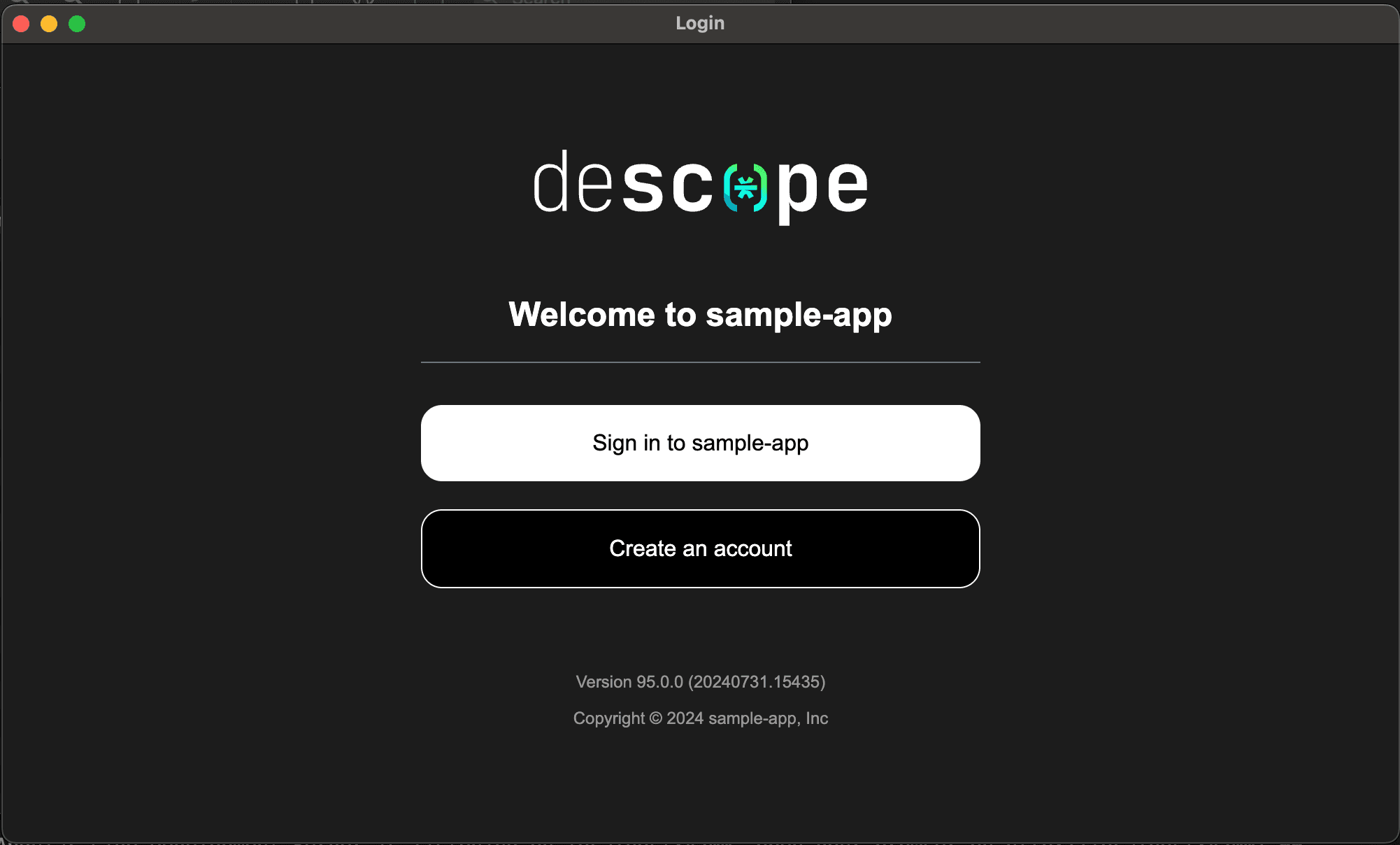 Electron app login screen