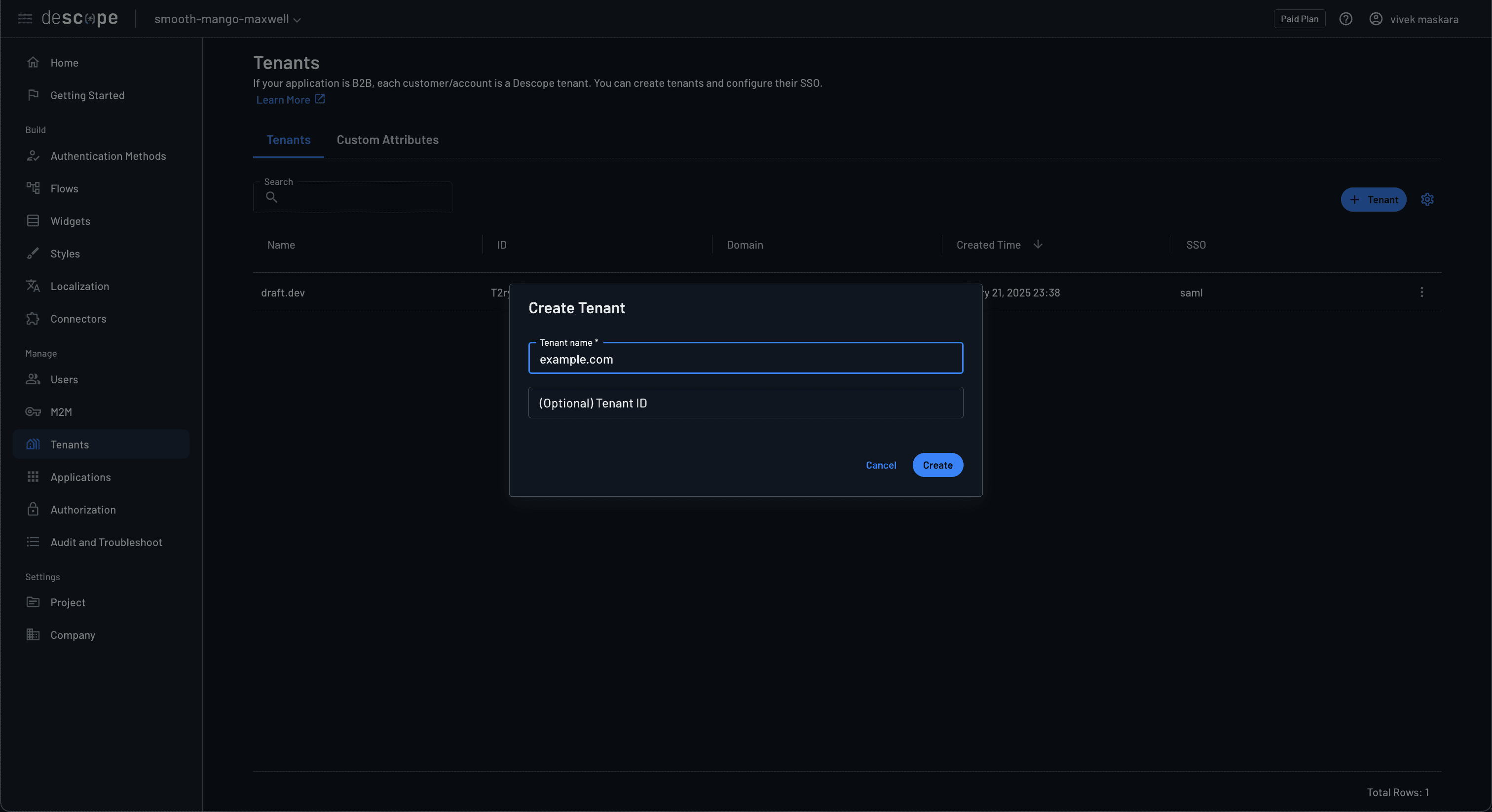 Fig: Create a new tenant