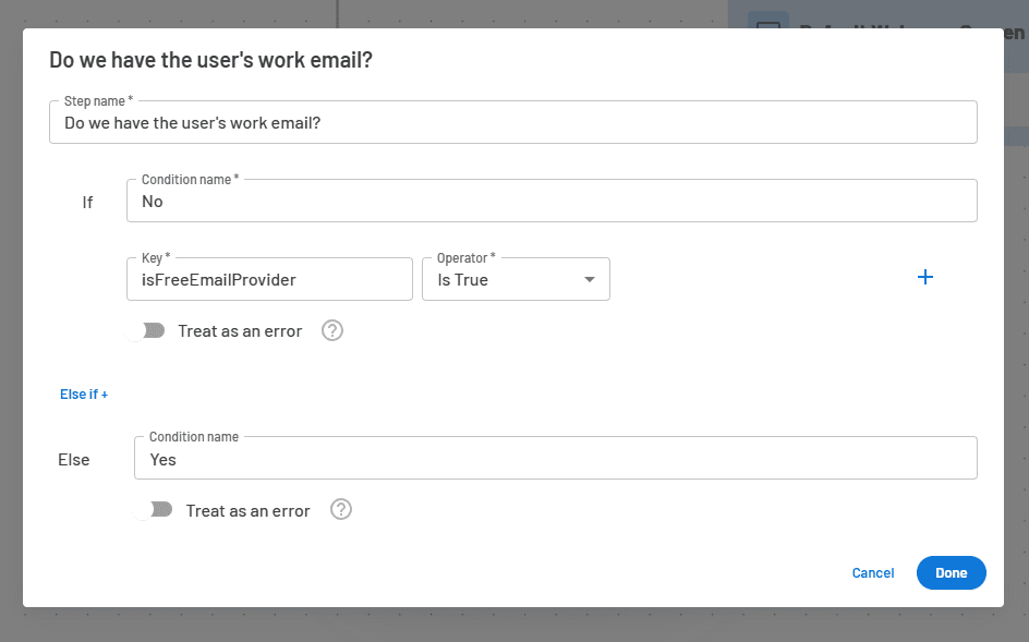Progressive profiling free email provider conditional step