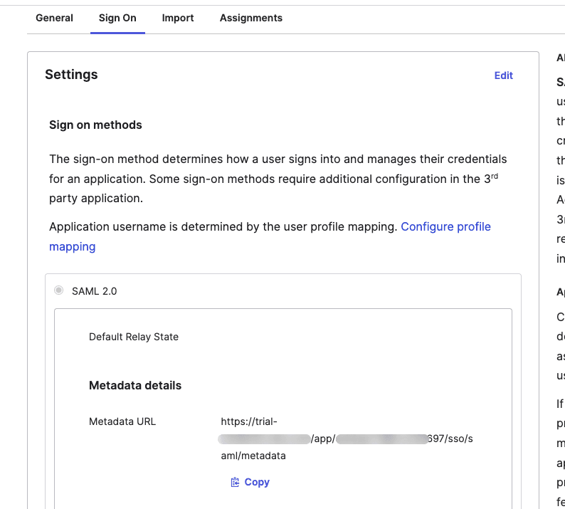 SSO tutorial copy meadata URL