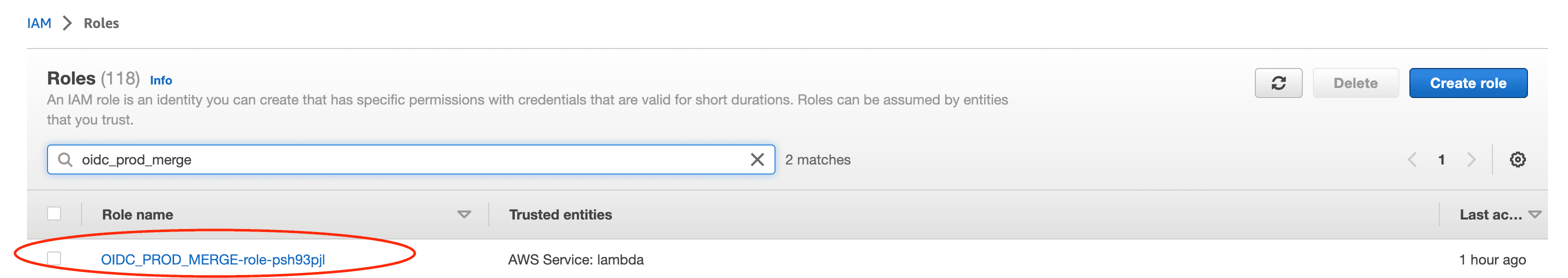 roles list in iam console