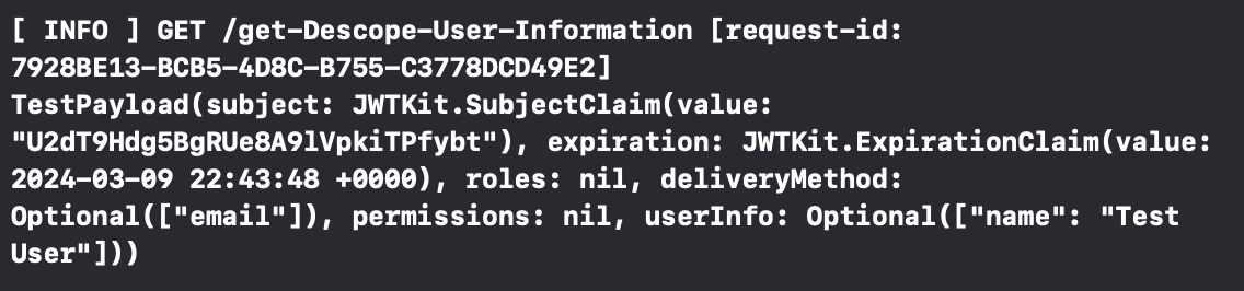 Swift tutorial Descope read user data